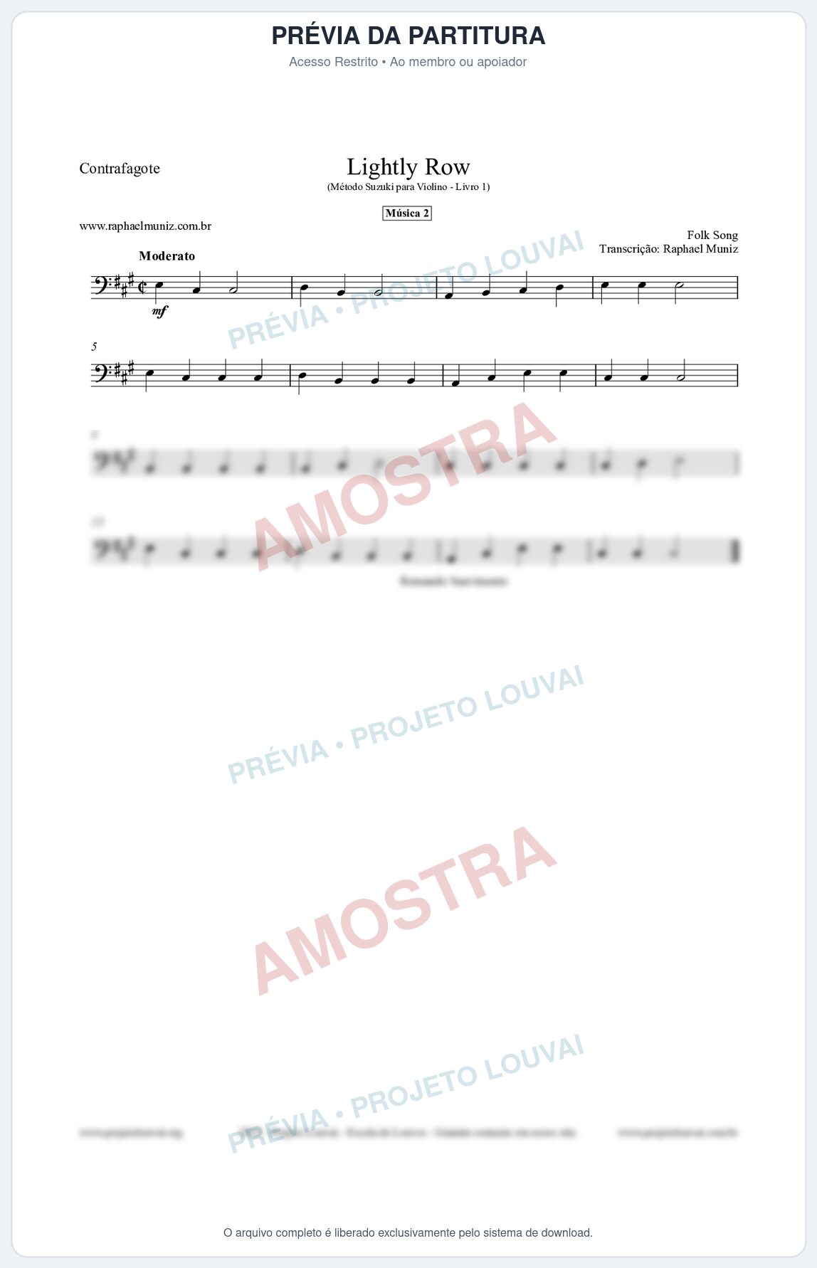 Prévia protegida da primeira página da partitura Partitura para Contrafagote - Lightly Row - Música 2 - Método Suzuki para Violino Vol.1