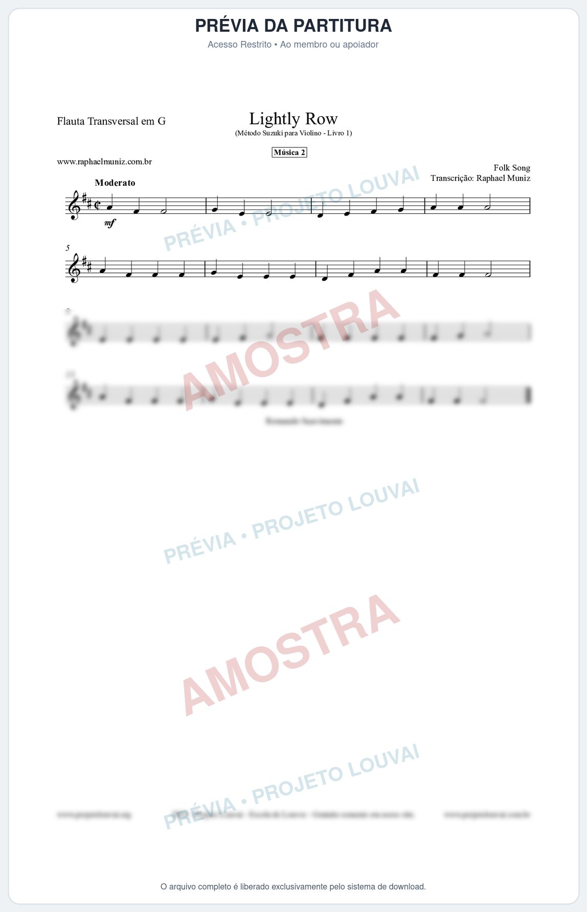 Prévia protegida da primeira página da partitura Partitura para Flauta Transversal em G - Lightly Row - Música 2 - Método Suzuki para Violino Vol.1
