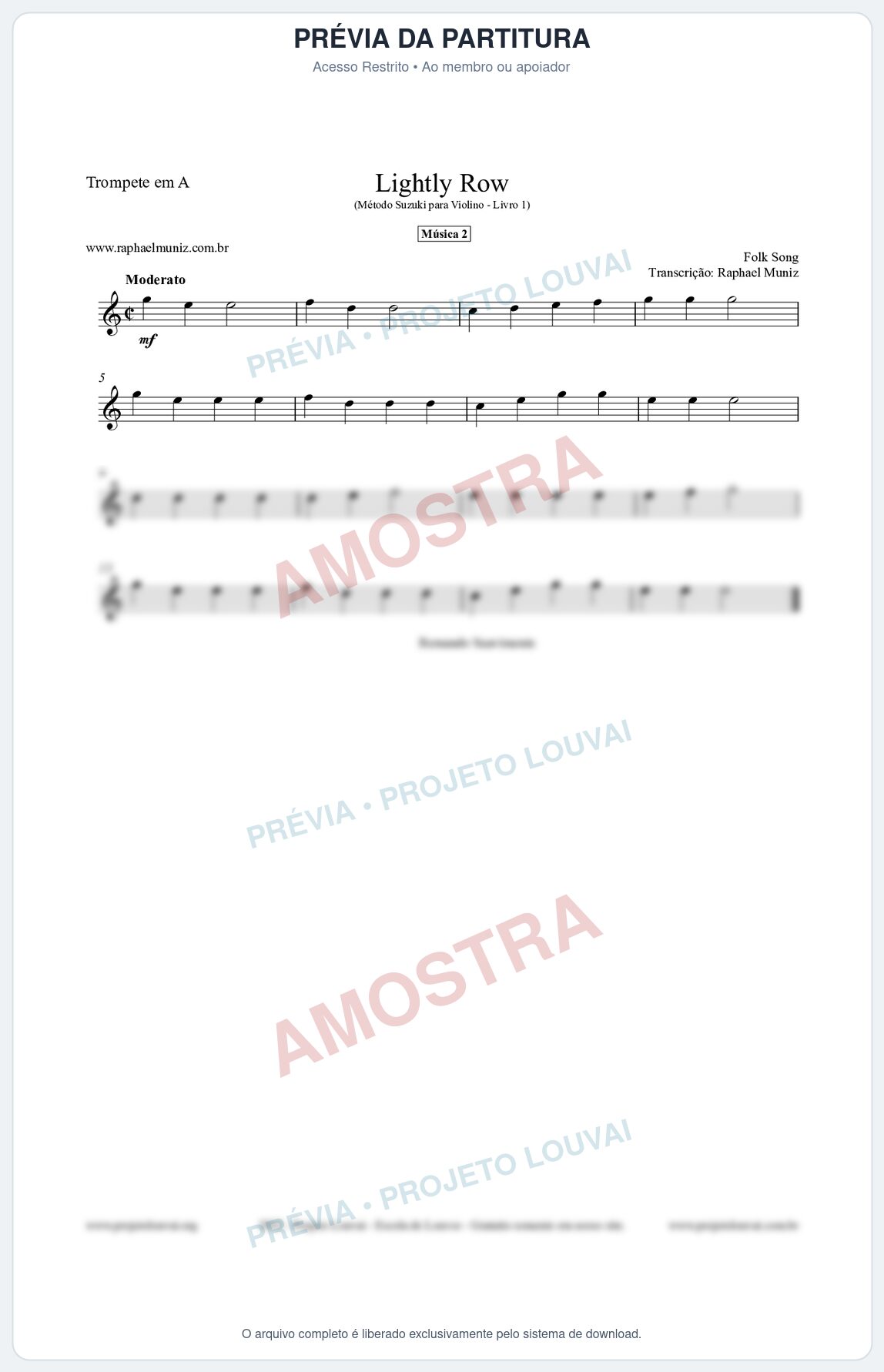 Prévia protegida da primeira página da partitura Partitura para Trompete em A - Lightly Row - Música 2 - Método Suzuki para Violino Vol.1
