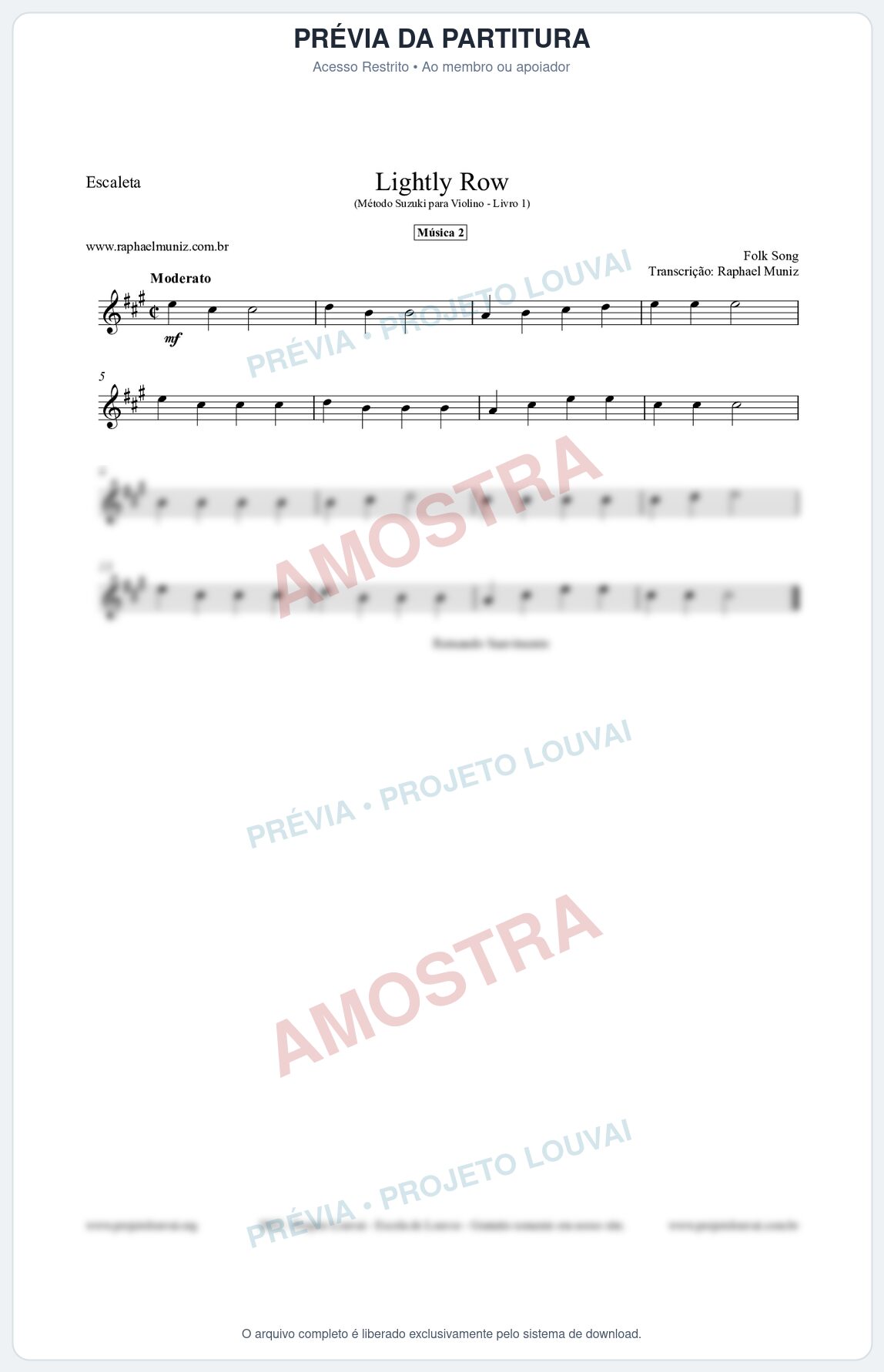 Prévia protegida da primeira página da partitura Partitura para Escaleta - Lightly Row - Música 2 - Método Suzuki para Violino Vol.1