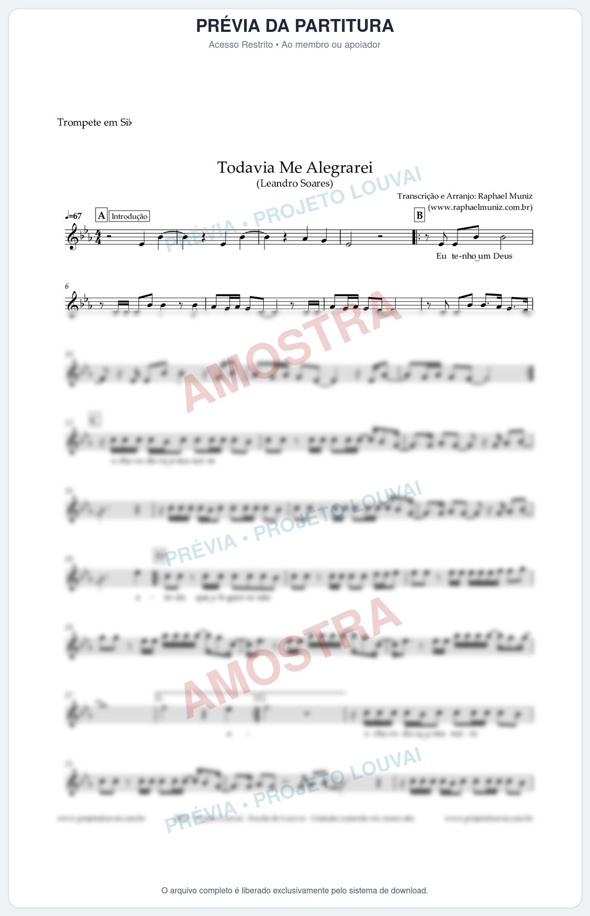 Prévia protegida da primeira página da partitura Partitura para Trompete em Bb - Todavia Me Alegrarei - Leandro Soares