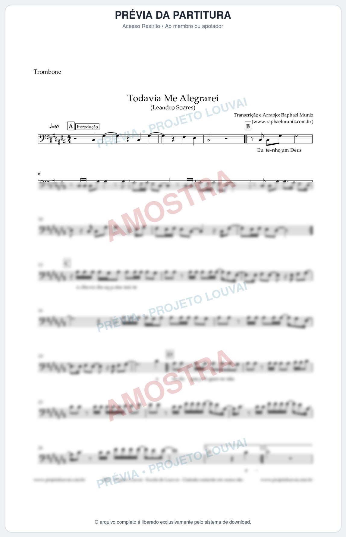 Prévia protegida da primeira página da partitura Partitura para Trombone - Todavia Me Alegrarei - Leandro Soares