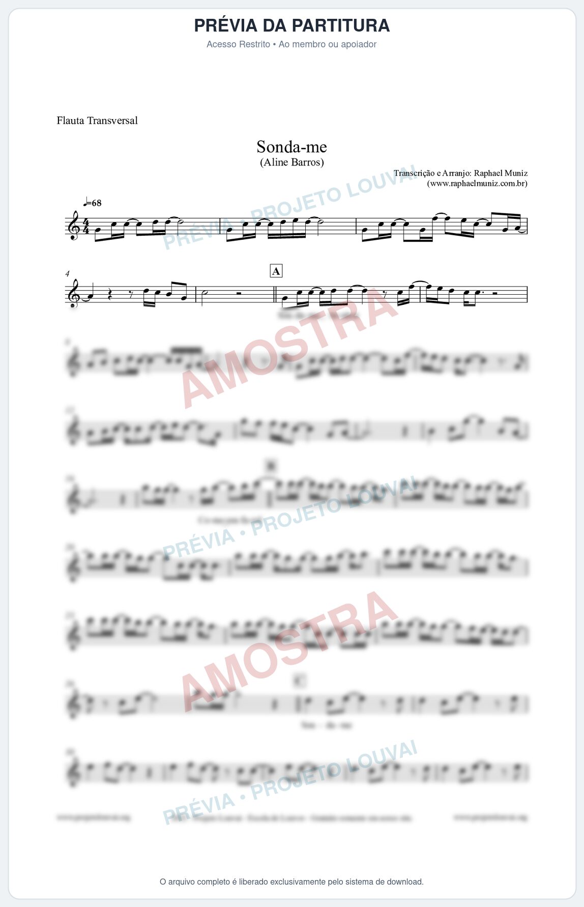 Prévia protegida da primeira página da partitura Partitura para Flauta Transversal - Sonda-me - Aline Barros