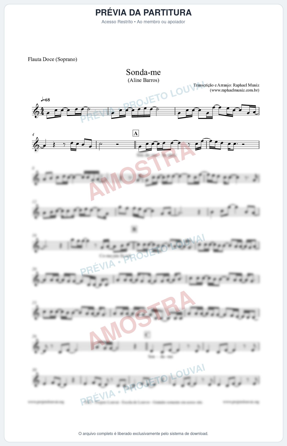 Prévia protegida da primeira página da partitura Partitura para Flauta Doce (Soprano) - Sonda-me - Aline Barros