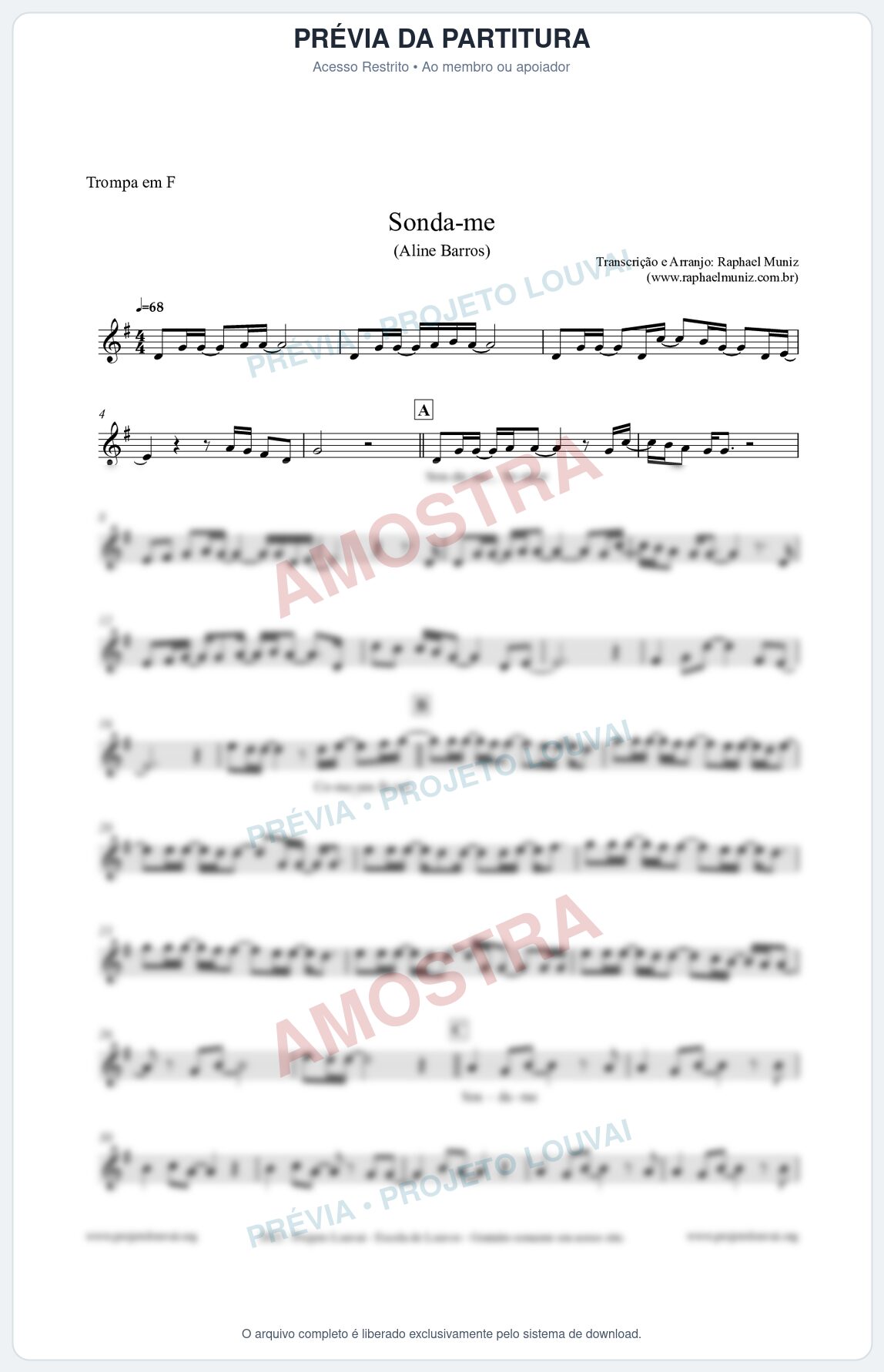 Prévia protegida da primeira página da partitura Partitura para Trompa em F - Sonda-me - Aline Barros