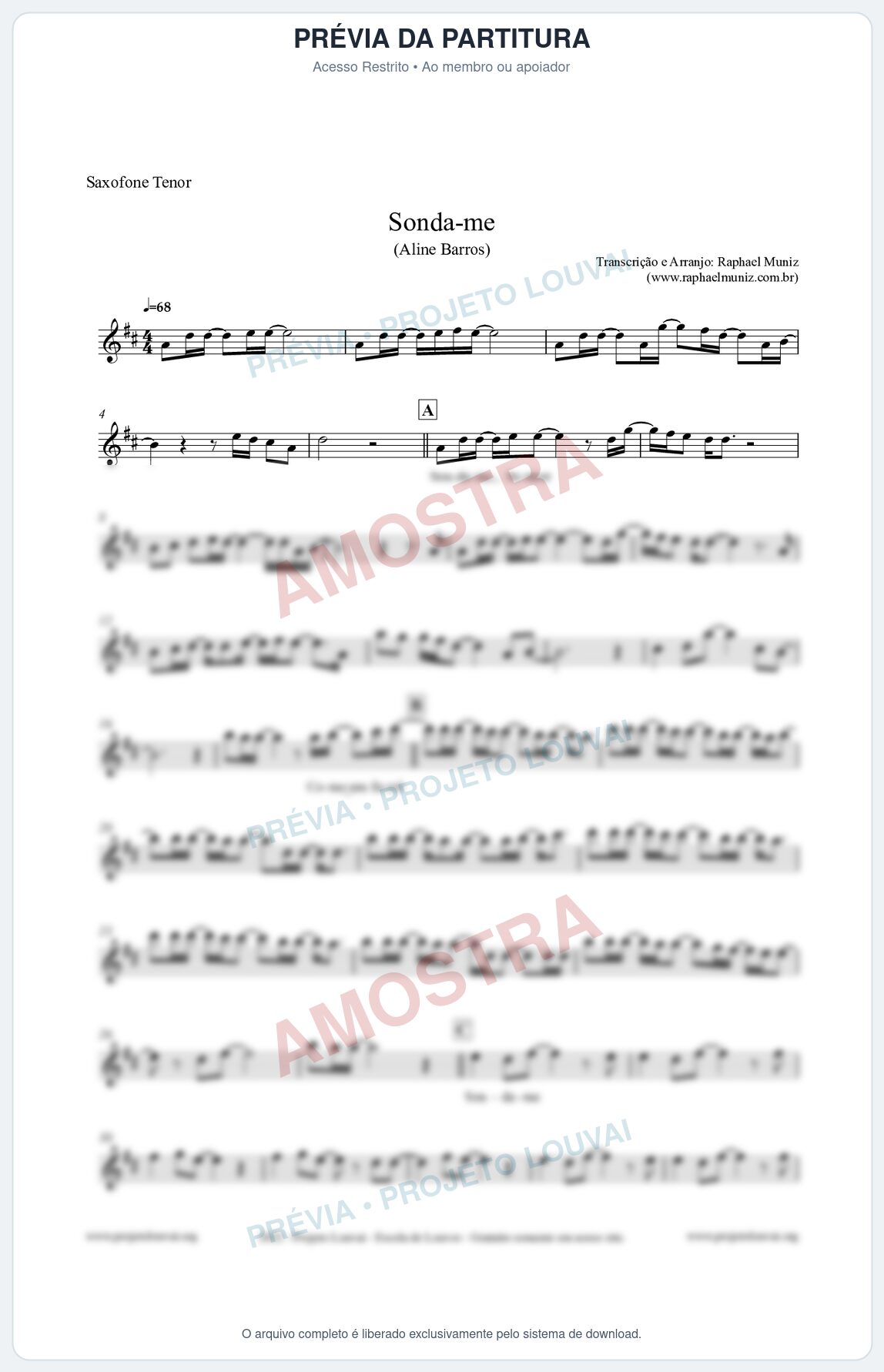 Prévia protegida da primeira página da partitura Partitura para Saxofone Tenor - Sonda-me - Aline Barros