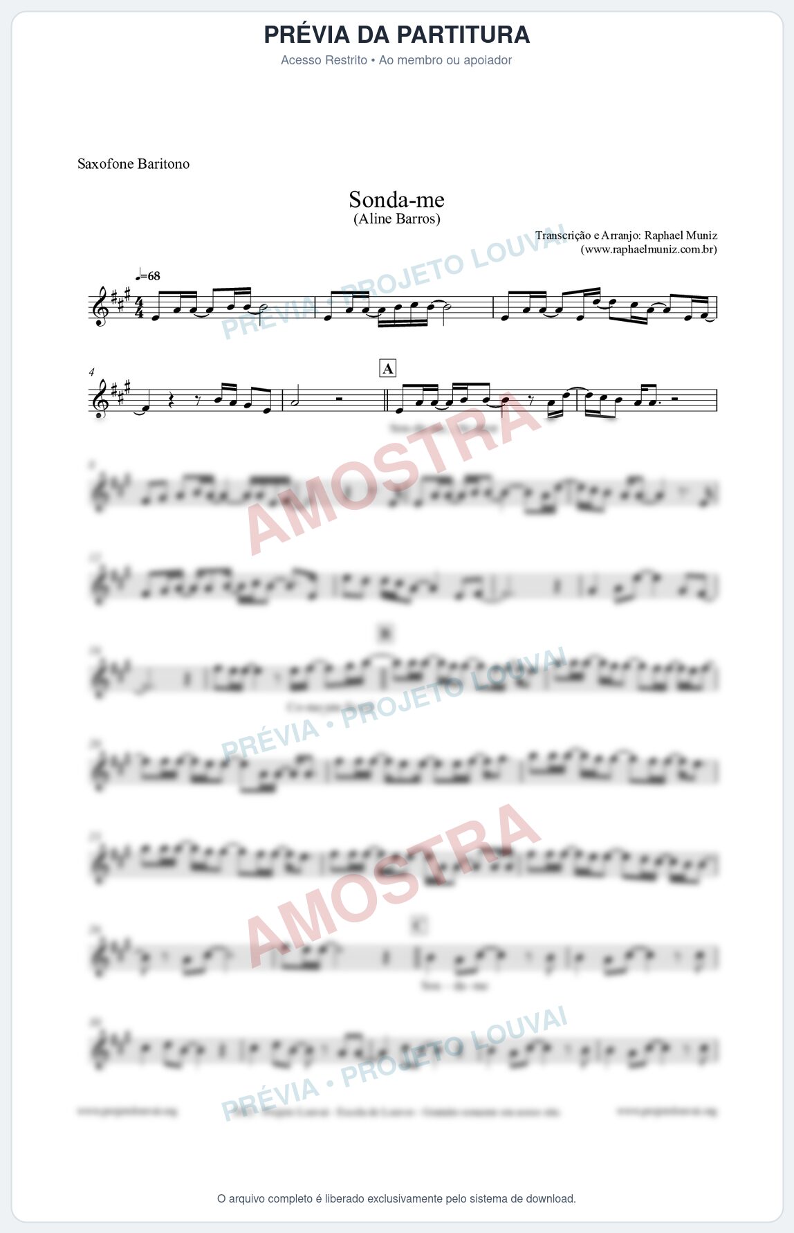 Prévia protegida da primeira página da partitura Partitura para Saxofone Barítono - Sonda-me - Aline Barros