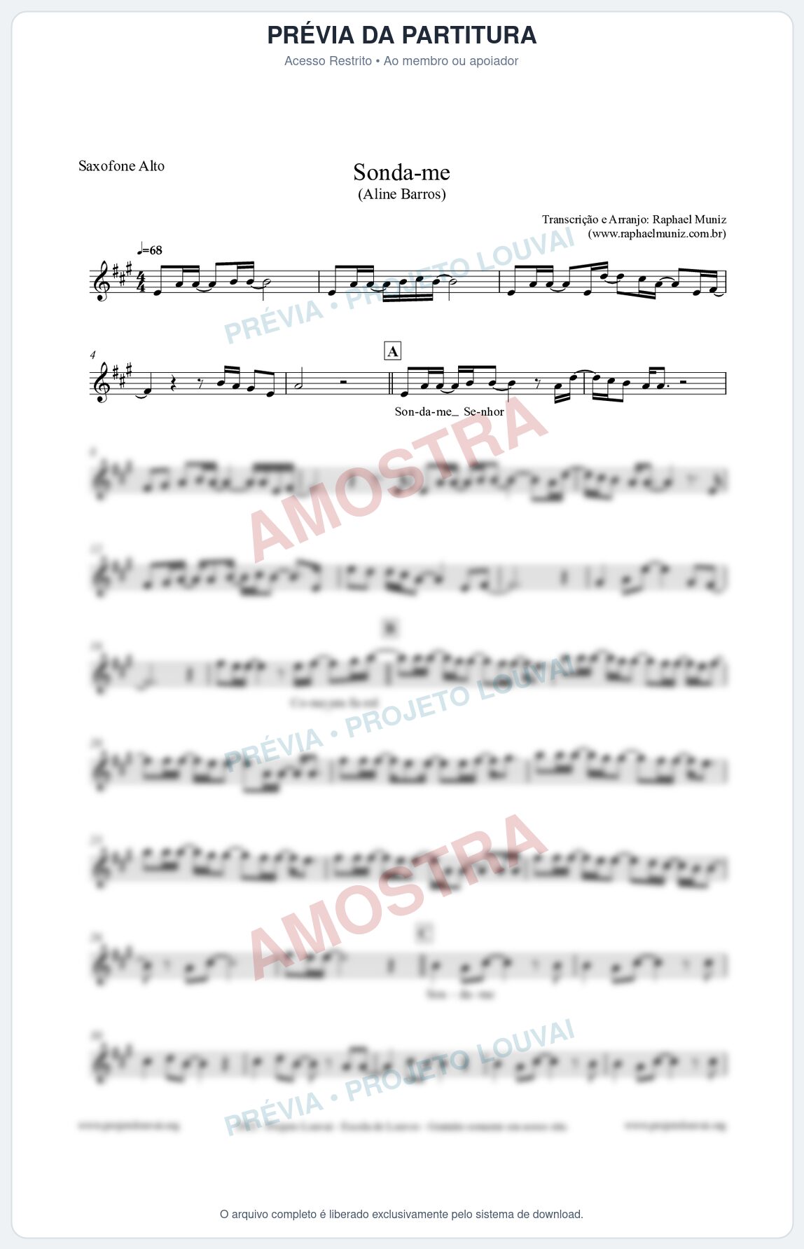 Prévia protegida da primeira página da partitura Partitura para Saxofone Alto - Sonda-me - Aline Barros