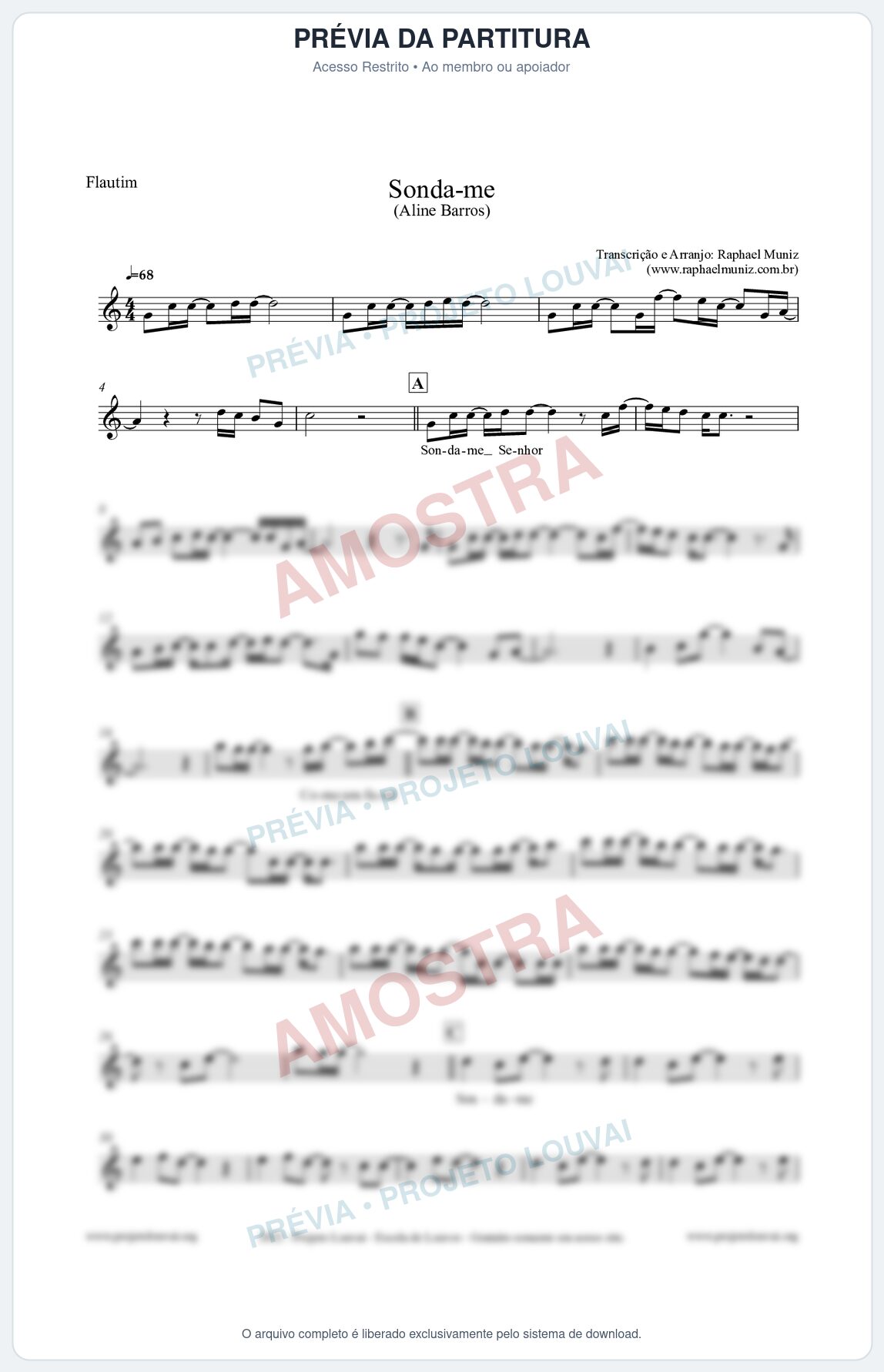 Prévia protegida da primeira página da partitura Partitura para Flautim - Sonda-me - Aline Barros