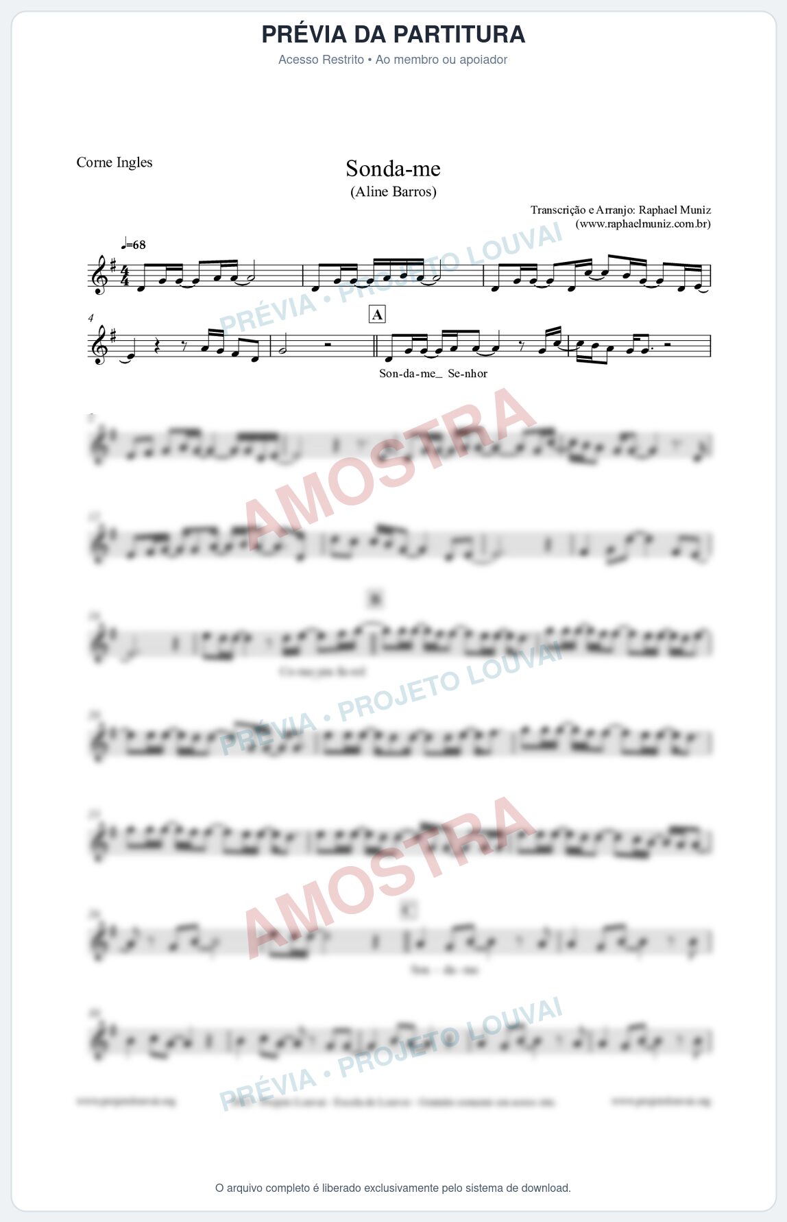 Prévia protegida da primeira página da partitura Partitura para Corne Inglês - Sonda-me - Aline Barros
