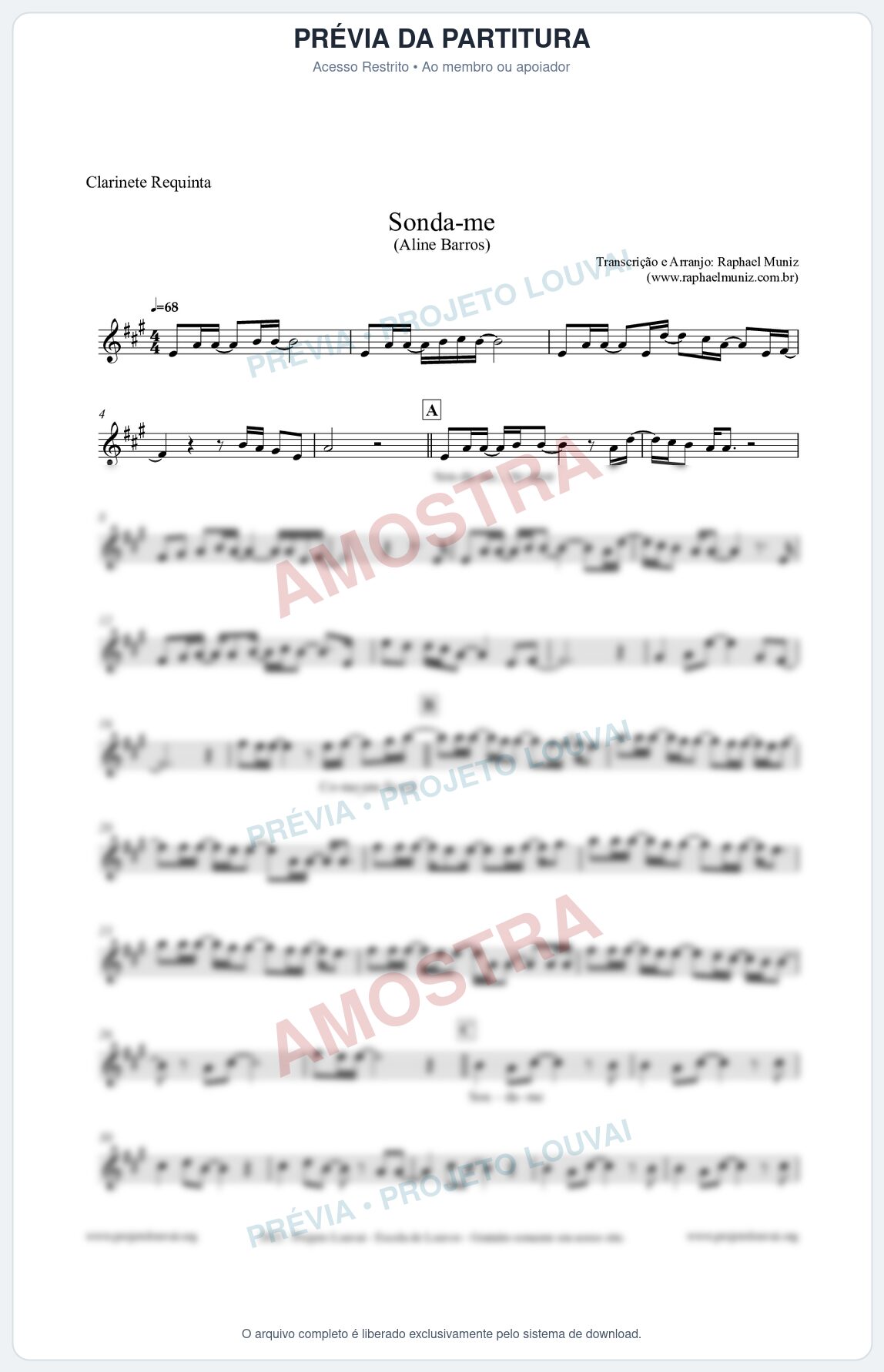 Prévia protegida da primeira página da partitura Partitura para Clarinete Requinta - Sonda-me - Aline Barros