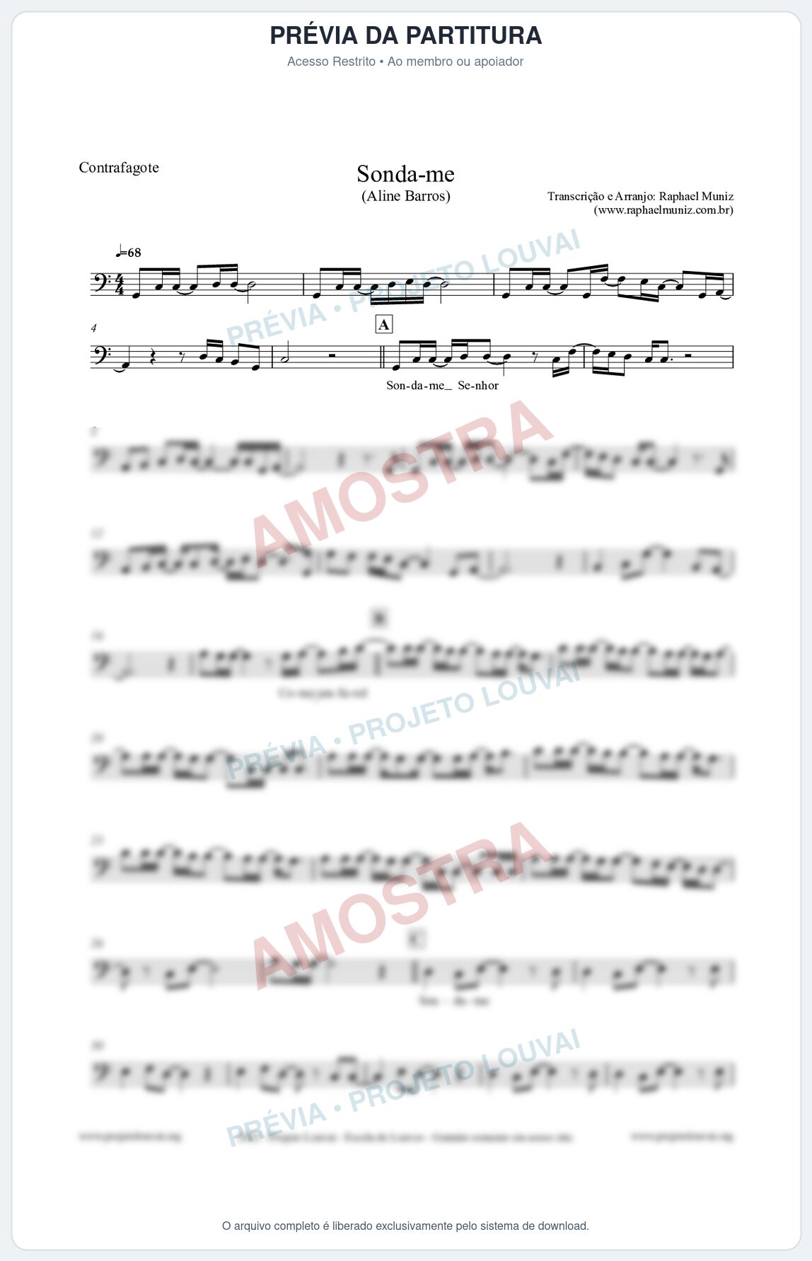 Prévia protegida da primeira página da partitura Partitura para Contrafagote - Sonda-me - Aline Barros