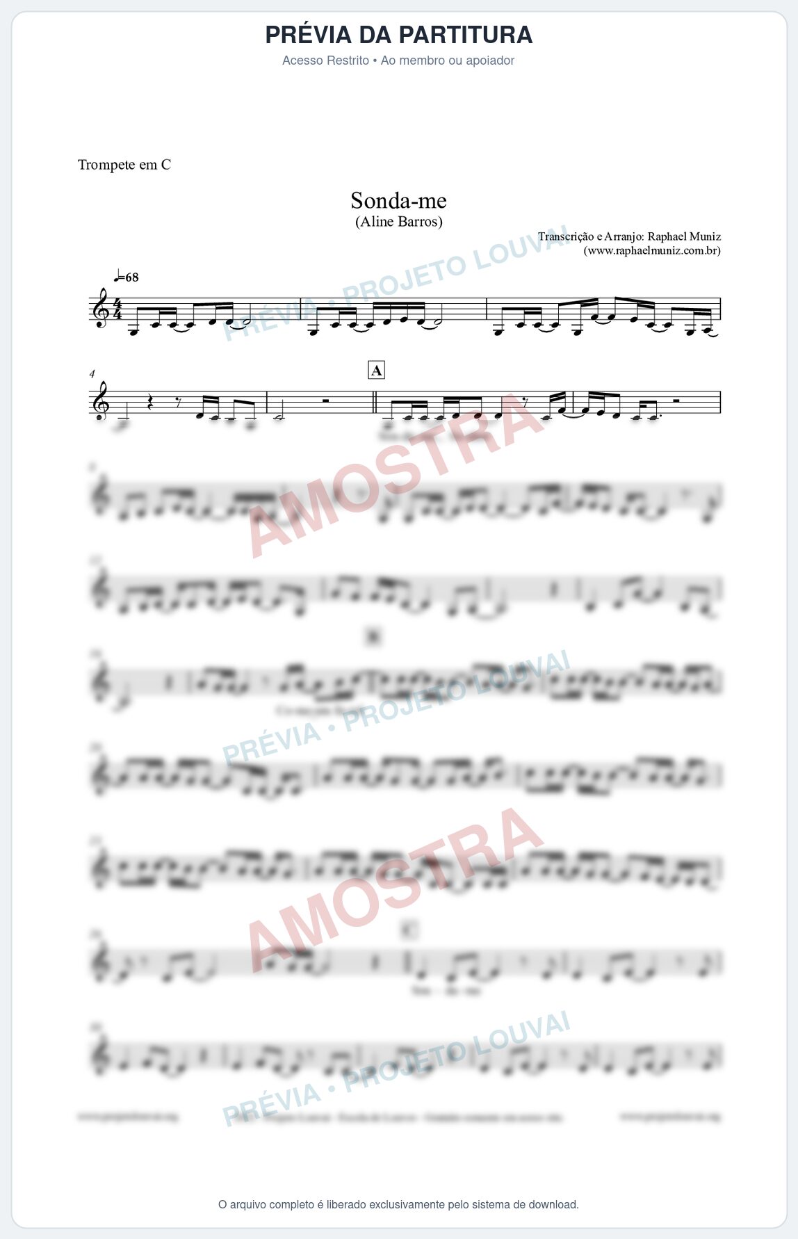 Prévia protegida da primeira página da partitura Partitura para Trompete em C - Sonda-me - Aline Barros