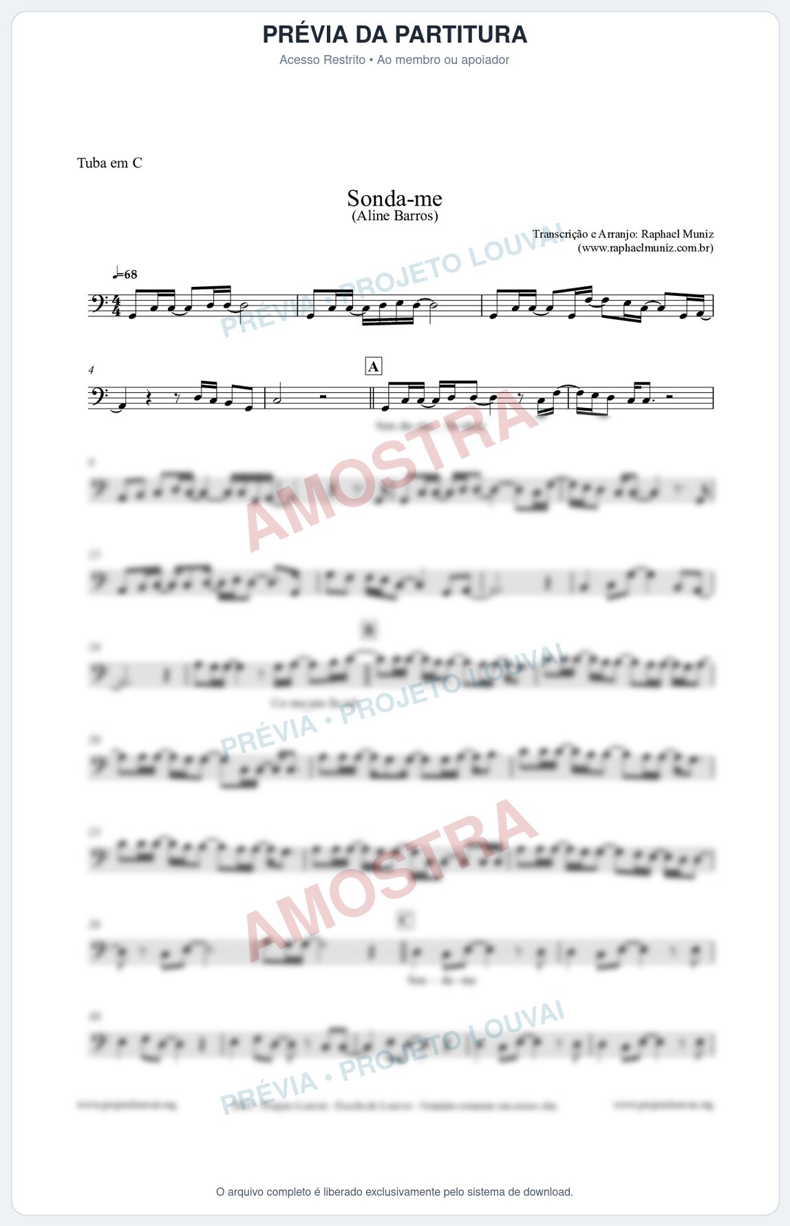 Prévia protegida da primeira página da partitura Partitura para Tuba em C - Sonda-me - Aline Barros