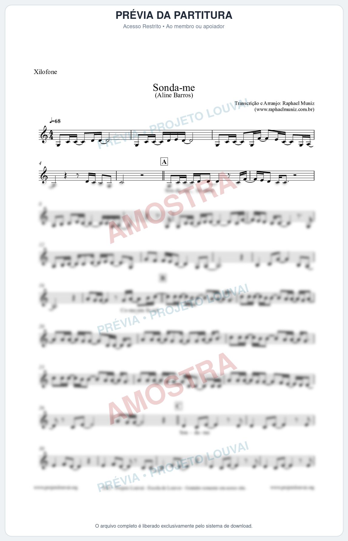Prévia protegida da primeira página da partitura Partitura para Xilofone - Sonda-me - Aline Barros