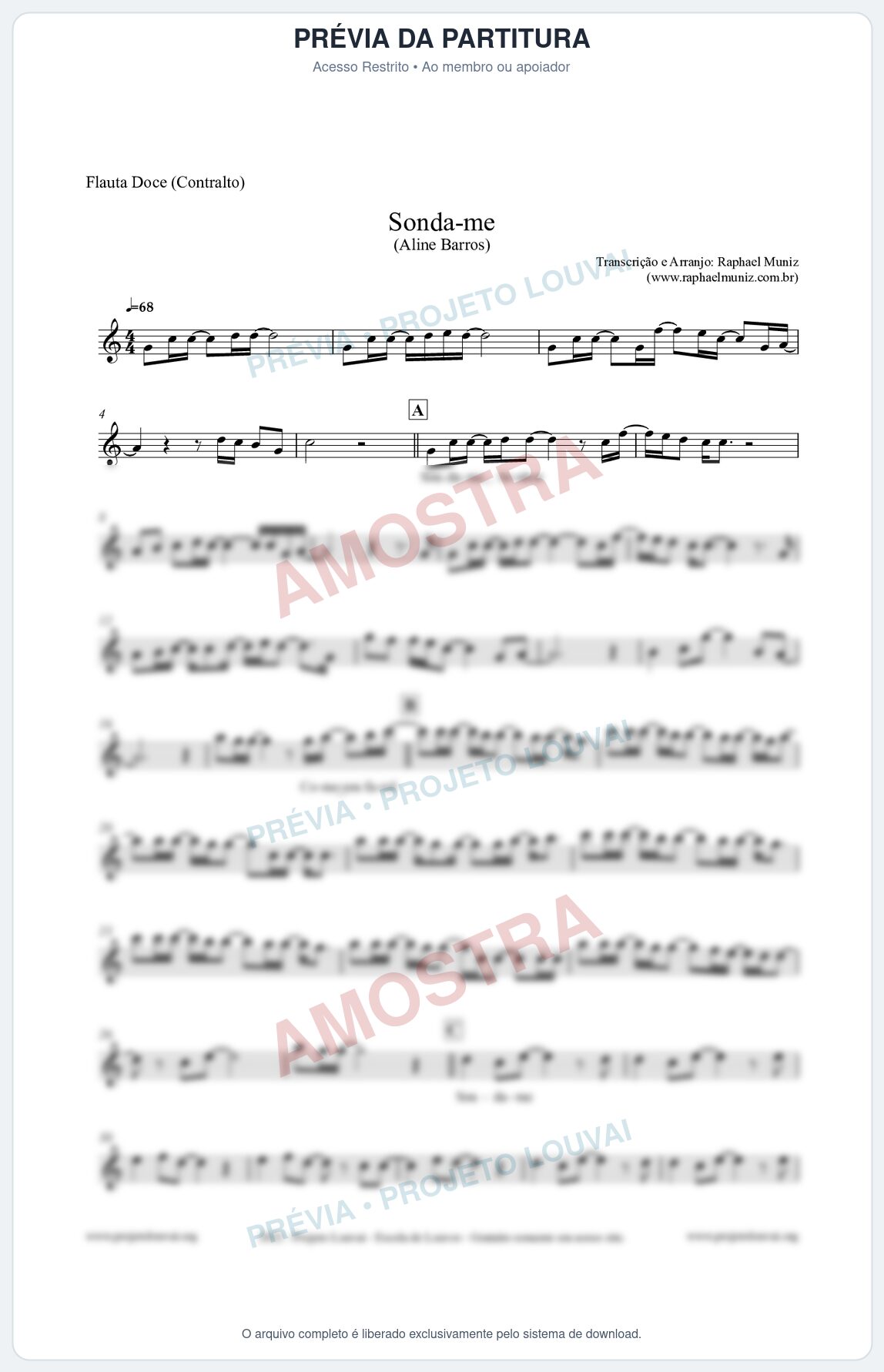 Prévia protegida da primeira página da partitura Partitura para Flauta Doce (Contralto) - Sonda-me - Aline Barros