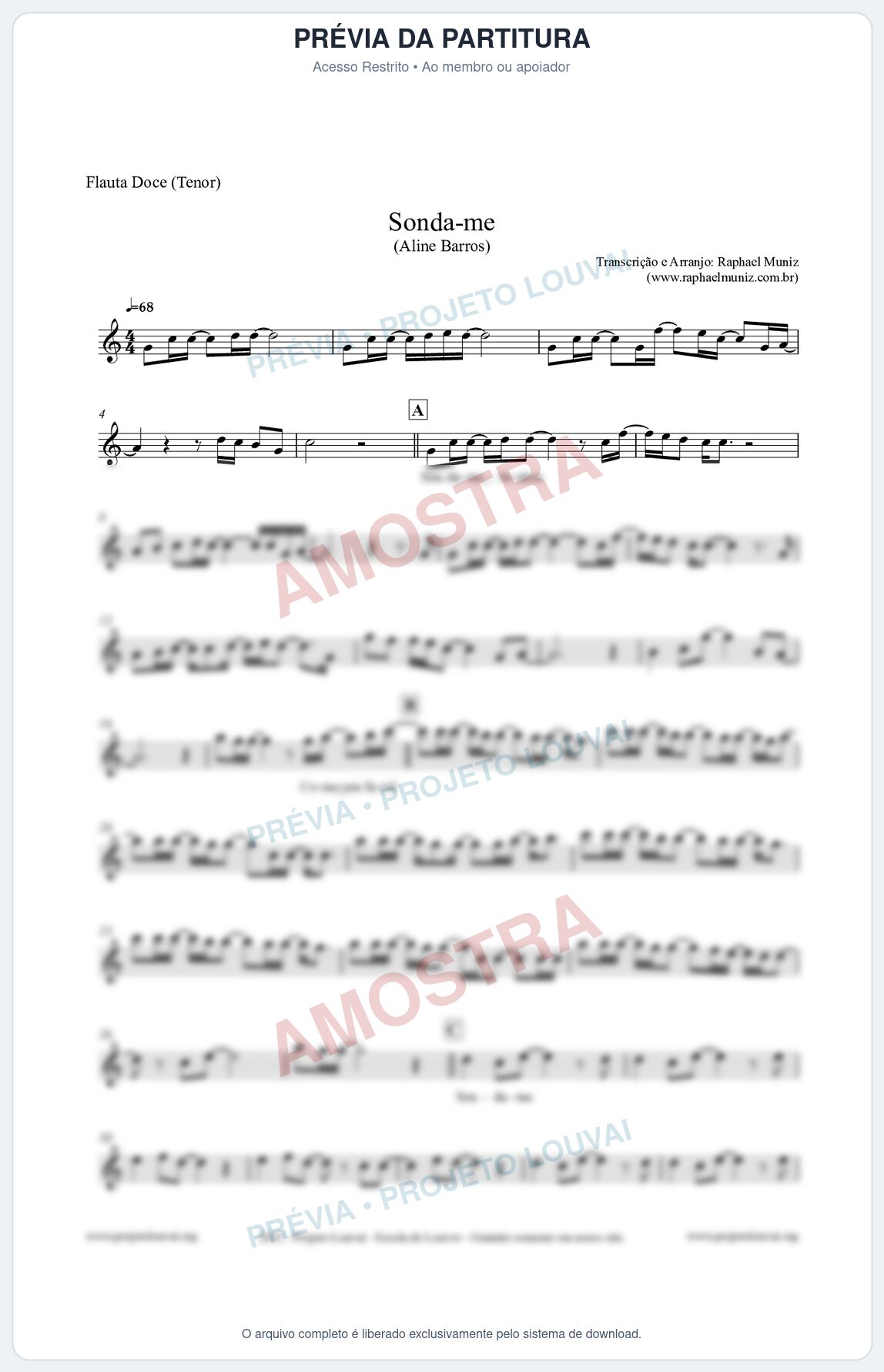 Prévia protegida da primeira página da partitura Partitura para Flauta Doce (Tenor) - Sonda-me - Aline Barros