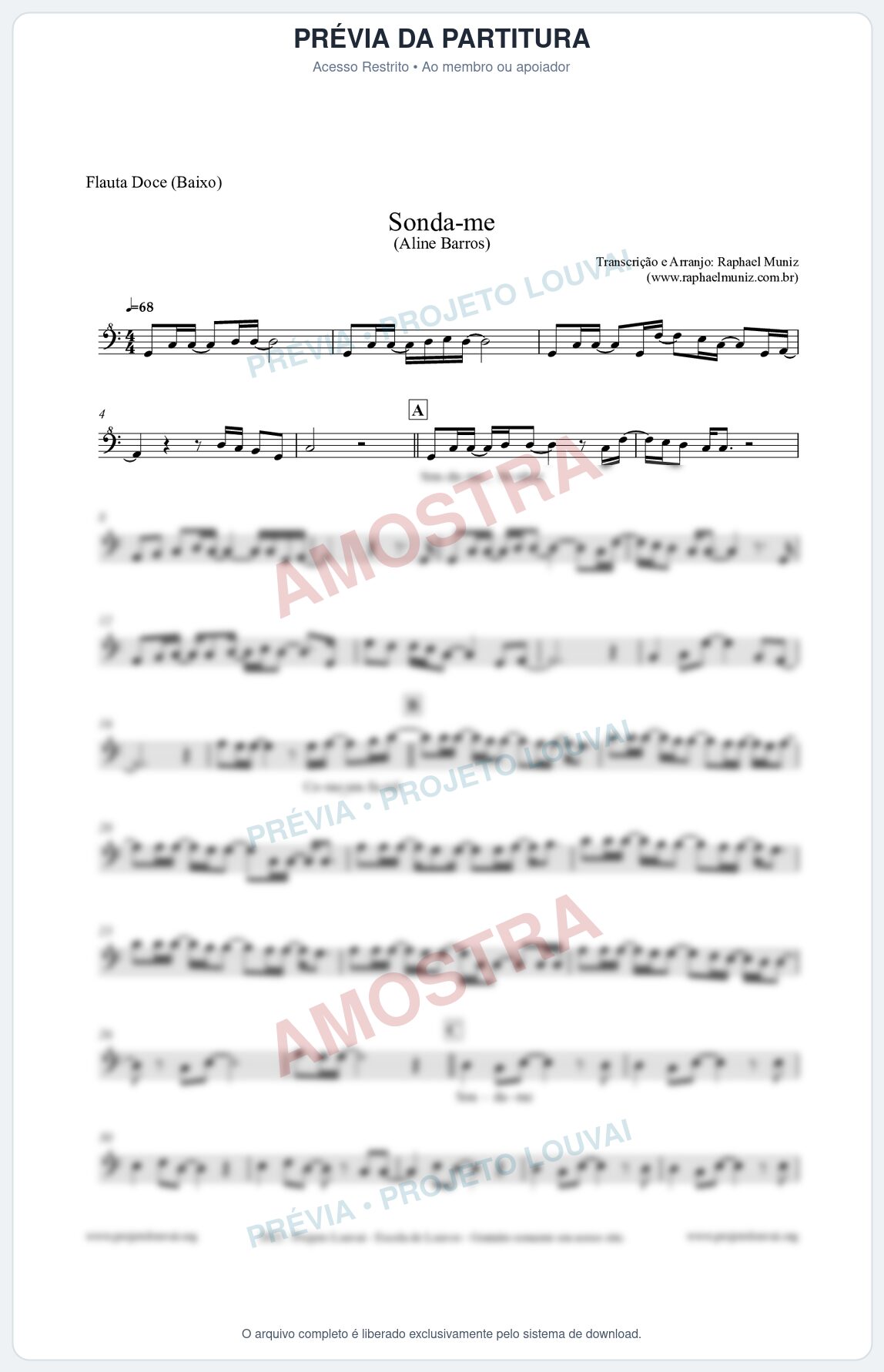 Prévia protegida da primeira página da partitura Partitura para Flauta Doce (Baixo) - Sonda-me - Aline Barros