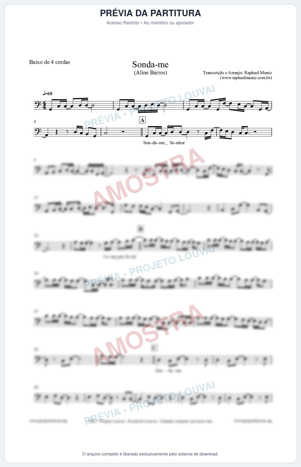 Prévia protegida da primeira página da partitura Partitura para Baixo de 4 cordas - Sonda-me - Aline Barros