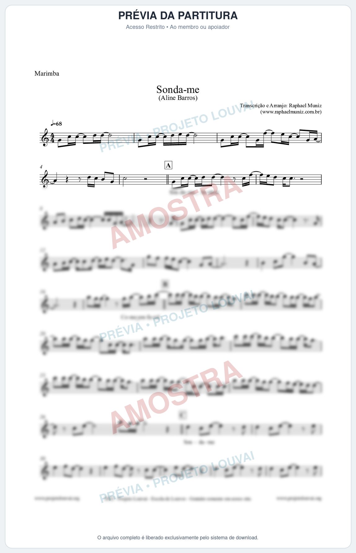 Prévia protegida da primeira página da partitura Partitura para Marimba - Sonda-me - Aline Barros