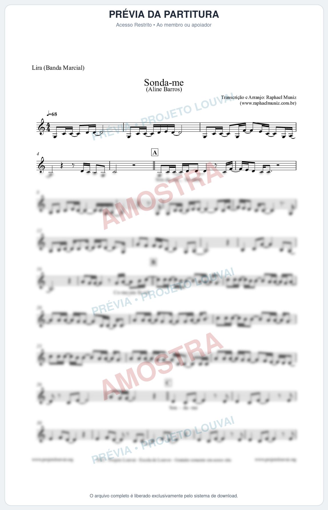 Prévia protegida da primeira página da partitura Partitura para Lira (Banda Marcial) - Sonda-me - Aline Barros