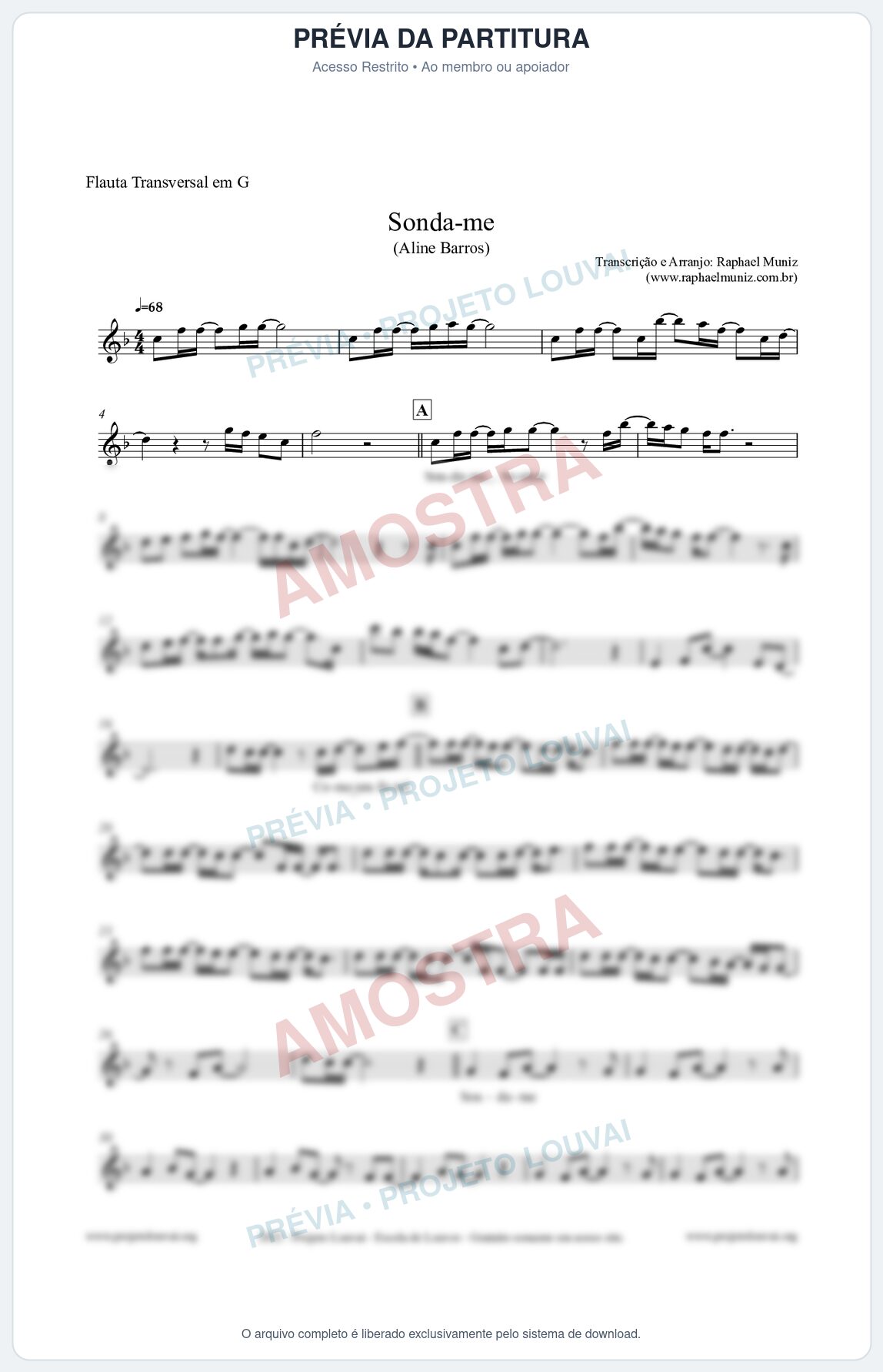 Prévia protegida da primeira página da partitura Partitura para Flauta Transversal em G - Sonda-me - Aline Barros