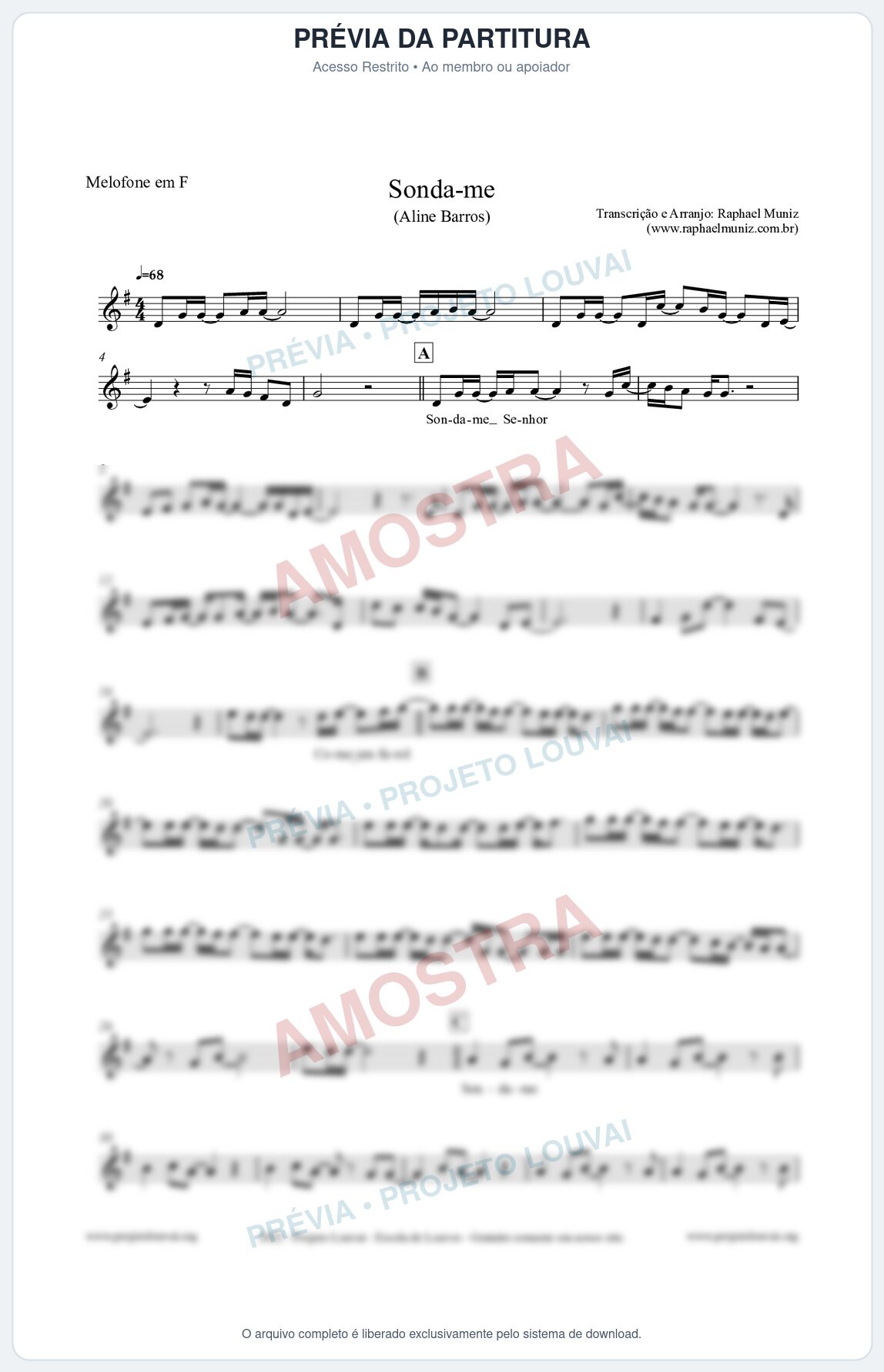 Prévia protegida da primeira página da partitura Partitura para Melofone em F - Sonda-me - Aline Barros