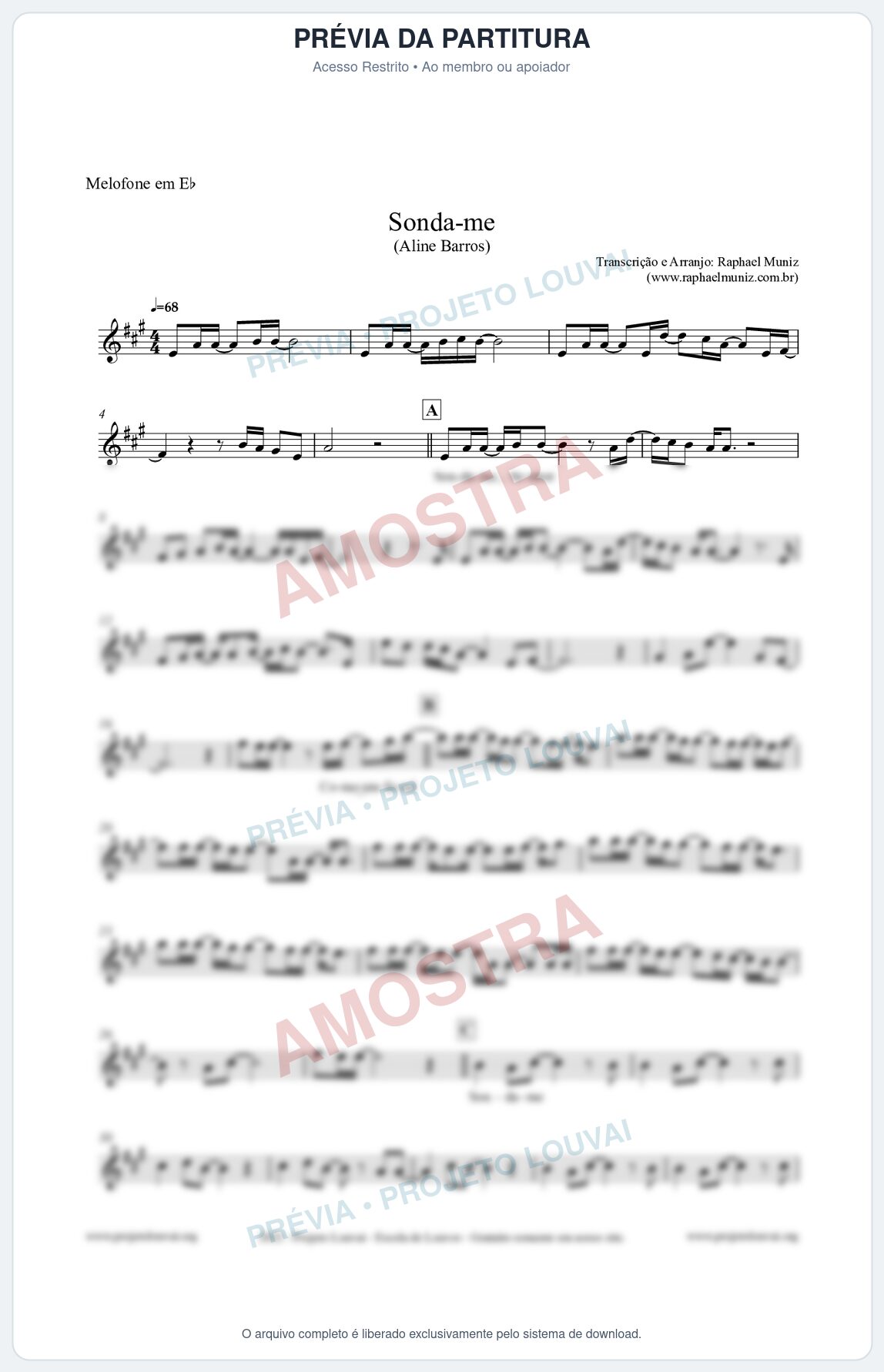 Prévia protegida da primeira página da partitura Partitura para Melofone em Eb - Sonda-me - Aline Barros