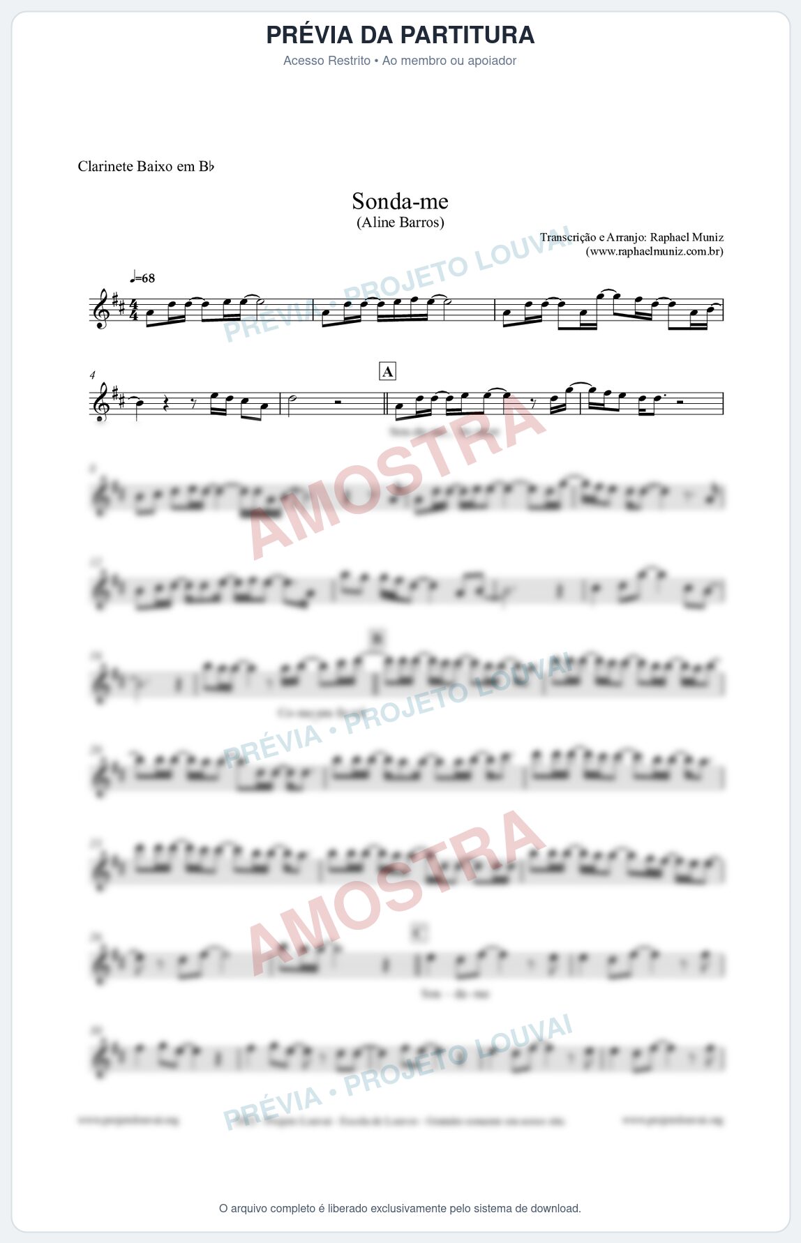 Prévia protegida da primeira página da partitura Partitura para Clarinete Baixo em Bb - Sonda-me - Aline Barros
