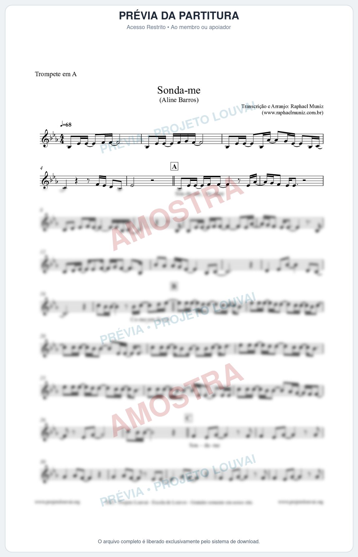 Prévia protegida da primeira página da partitura Partitura para Trompete em A - Sonda-me - Aline Barros