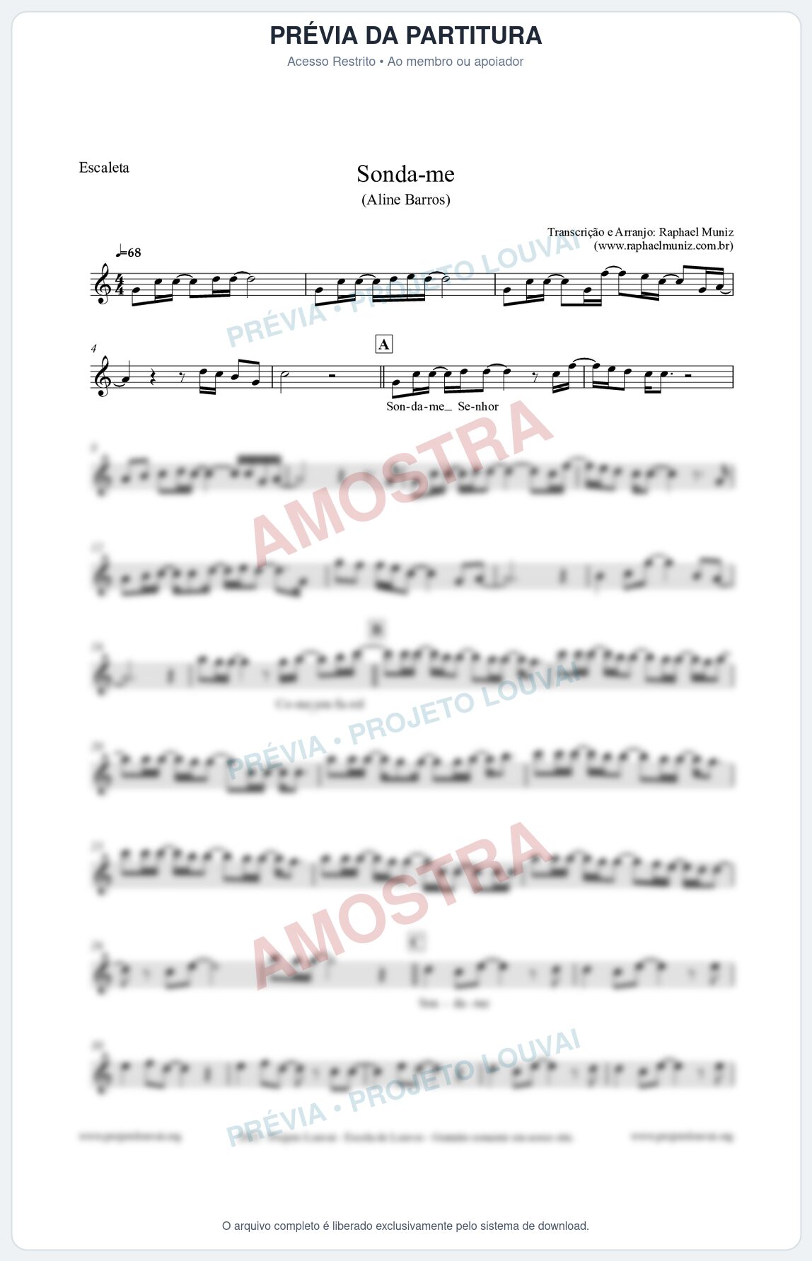 Prévia protegida da primeira página da partitura Partitura para Escaleta - Sonda-me - Aline Barros
