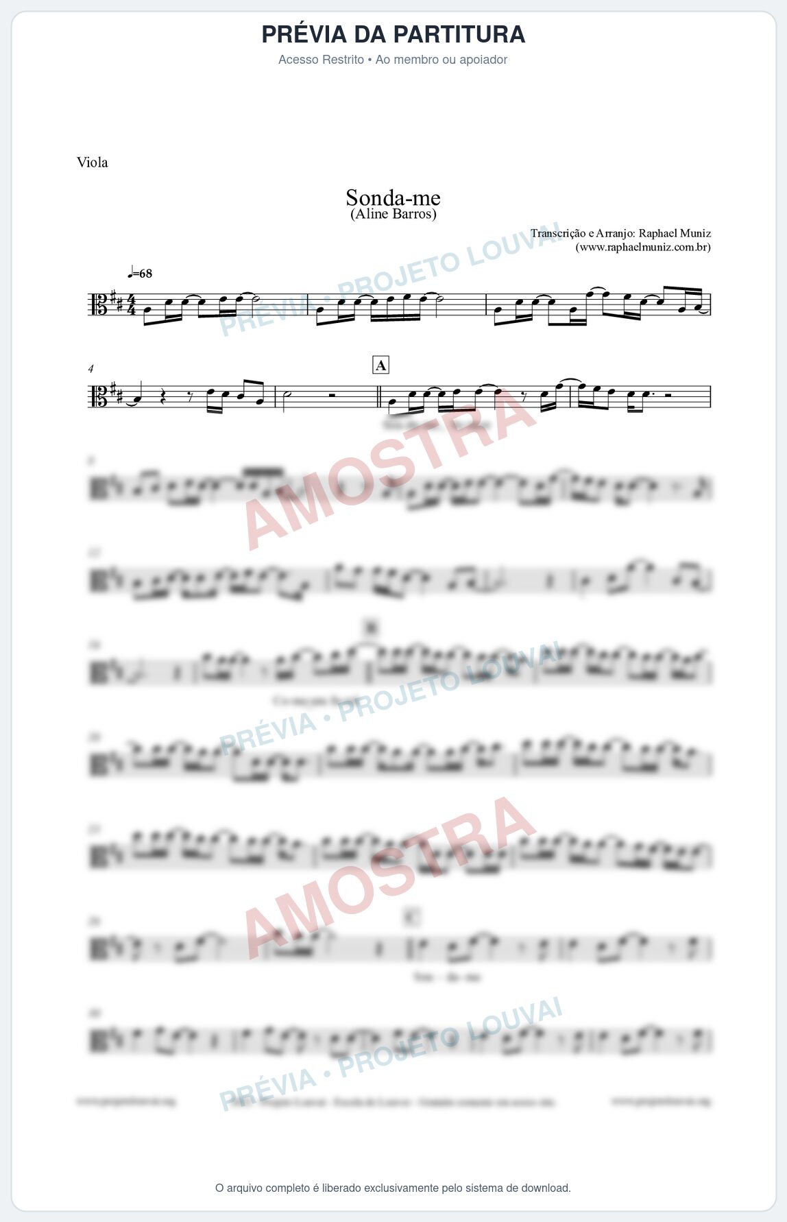 Prévia protegida da primeira página da partitura Partitura para Viola - Sonda-me - Aline Barros
