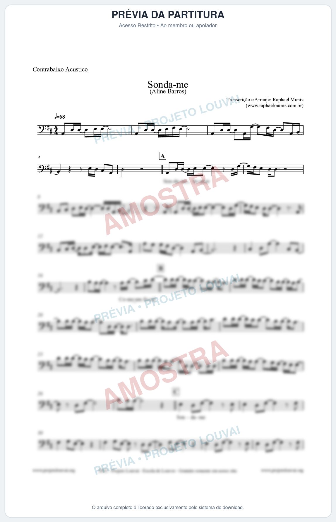 Prévia protegida da primeira página da partitura Partitura para Contrabaixo Acústico - Sonda-me - Aline Barros