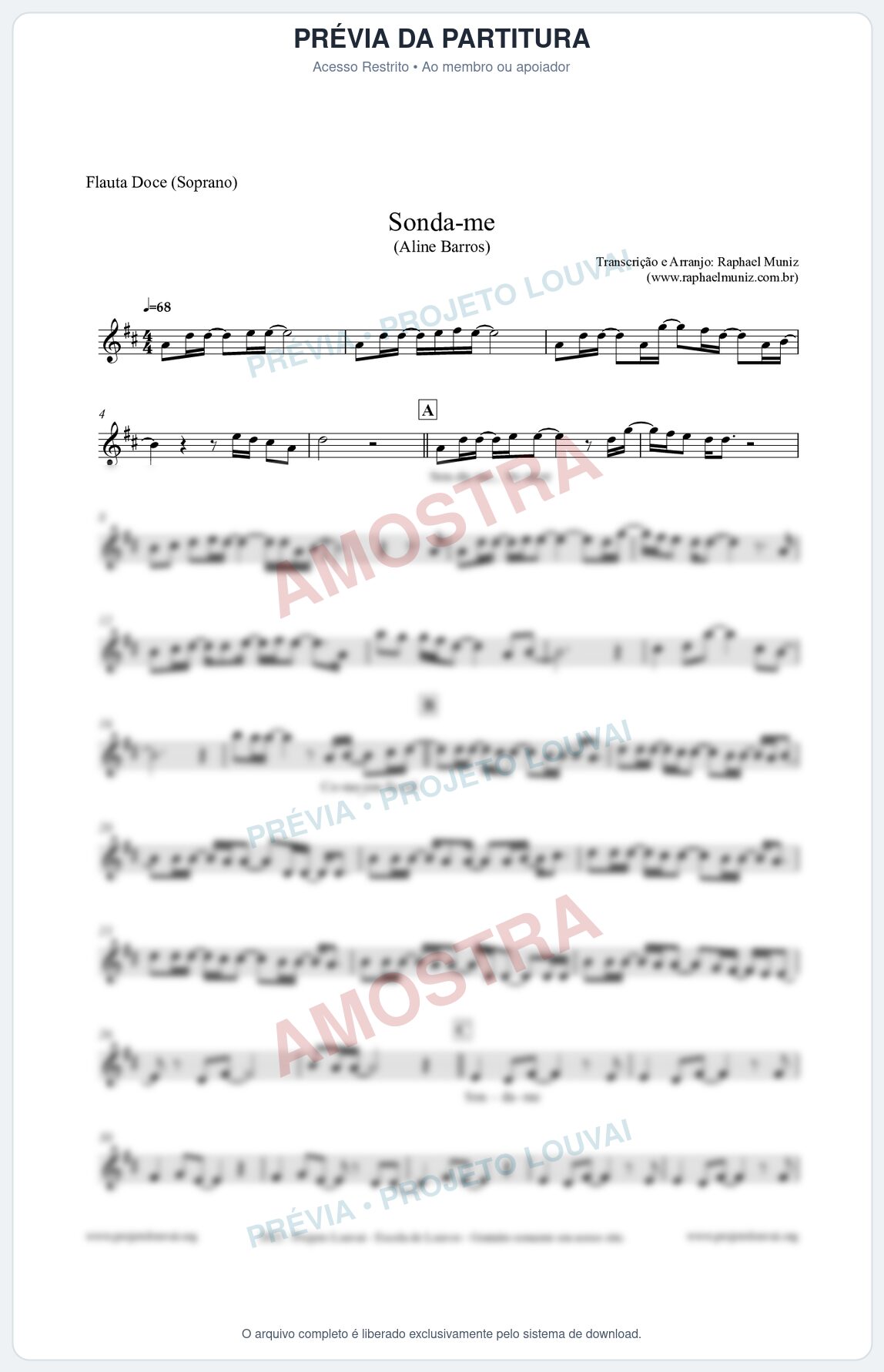 Prévia protegida da primeira página da partitura Partitura para Flauta Doce (Soprano) - Sonda-me - Aline Barros