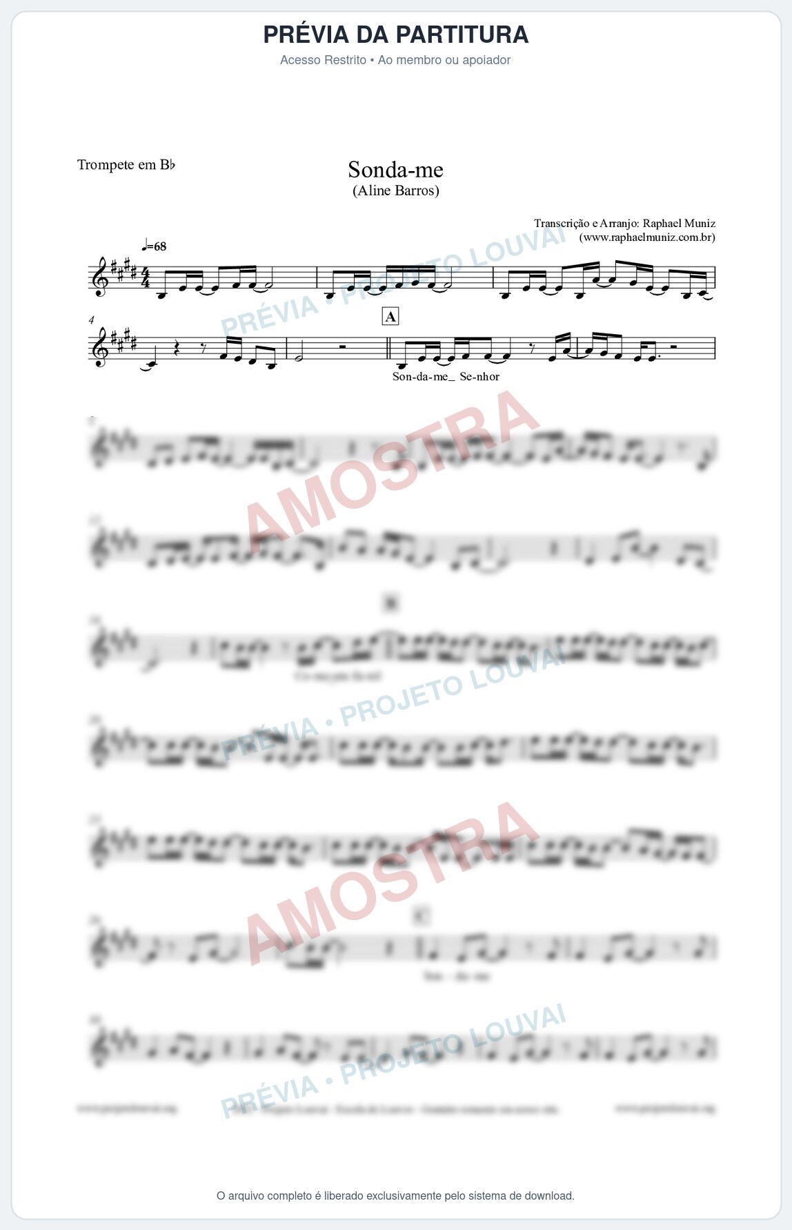 Prévia protegida da primeira página da partitura Partitura para Trompete em Bb - Sonda-me - Aline Barros