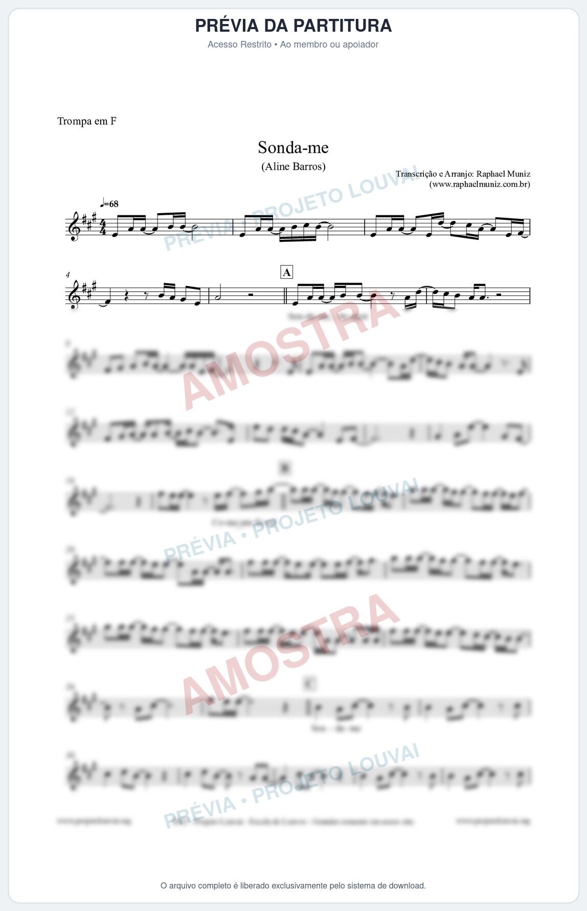 Prévia protegida da primeira página da partitura Partitura para Trompa em F - Sonda-me - Aline Barros