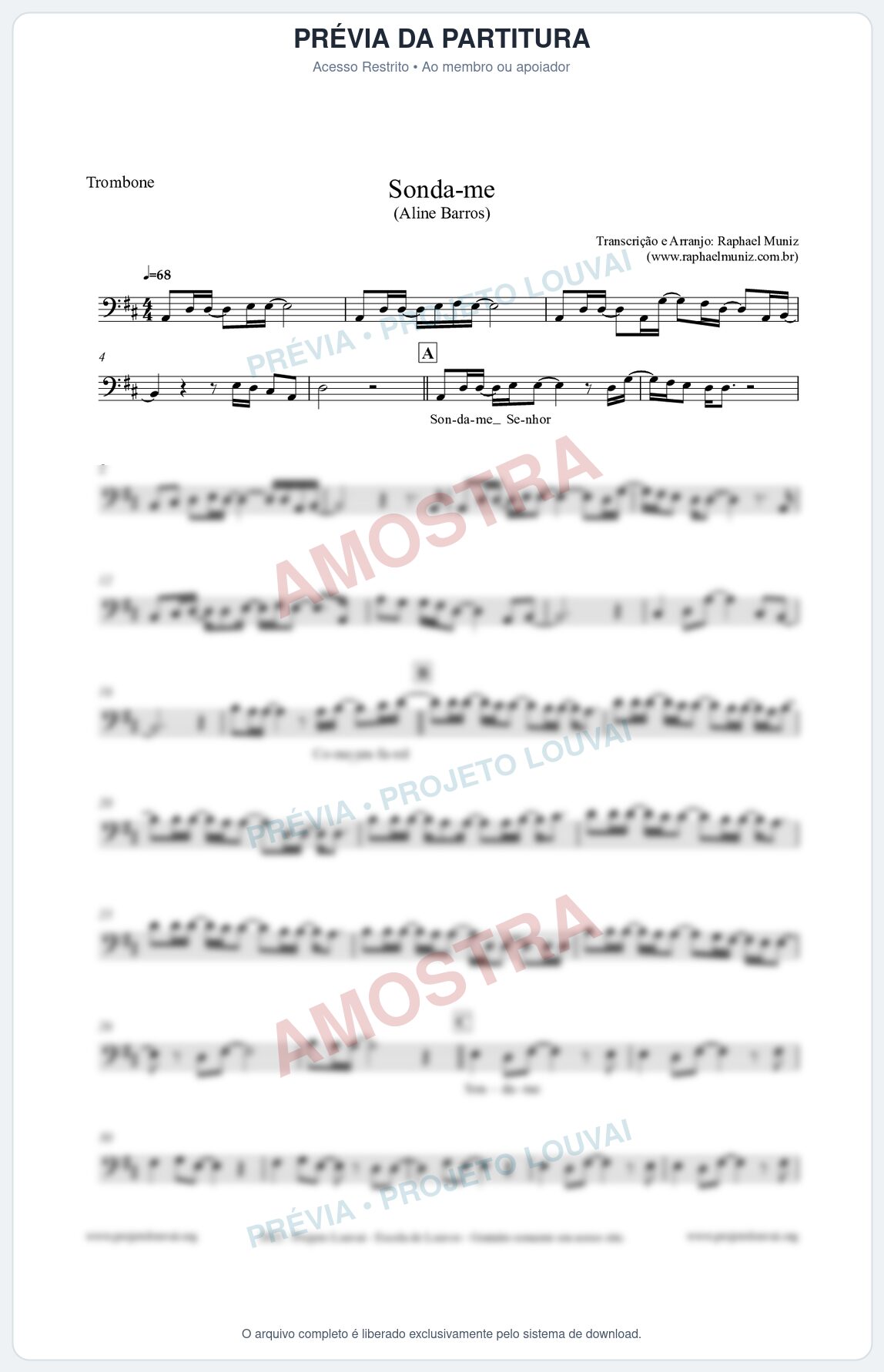 Prévia protegida da primeira página da partitura Partitura para Trombone - Sonda-me - Aline Barros