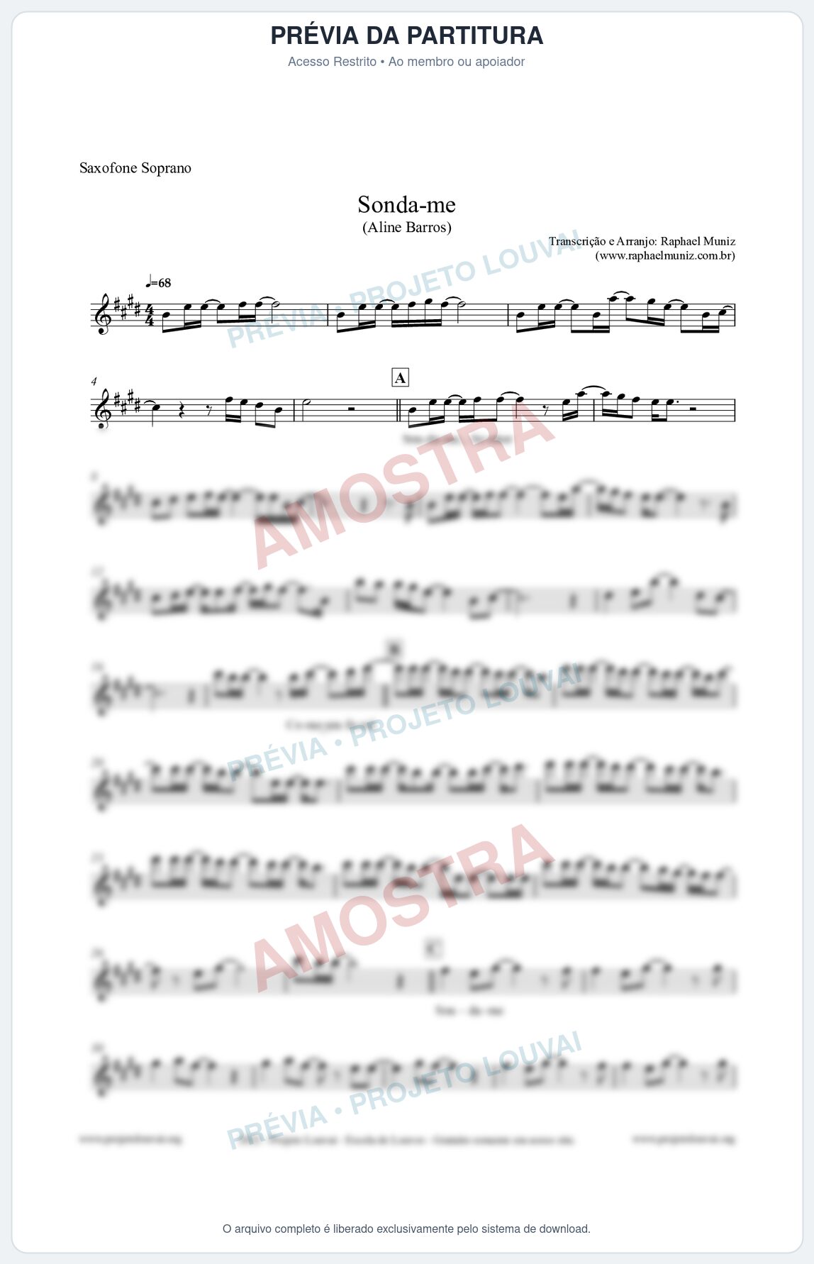 Prévia protegida da primeira página da partitura Partitura para Saxofone Soprano - Sonda-me - Aline Barros