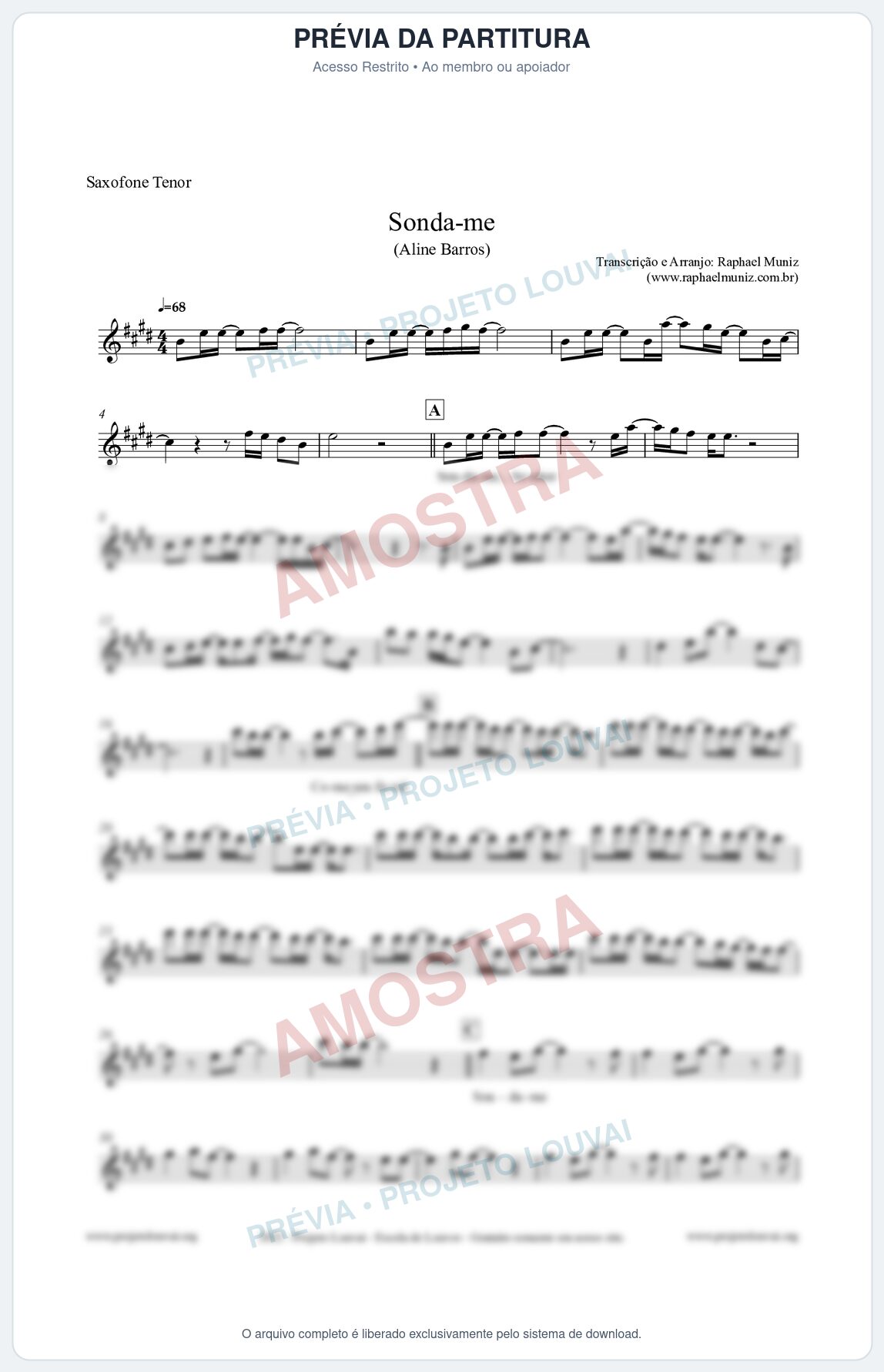Prévia protegida da primeira página da partitura Partitura para Saxofone Tenor - Sonda-me - Aline Barros