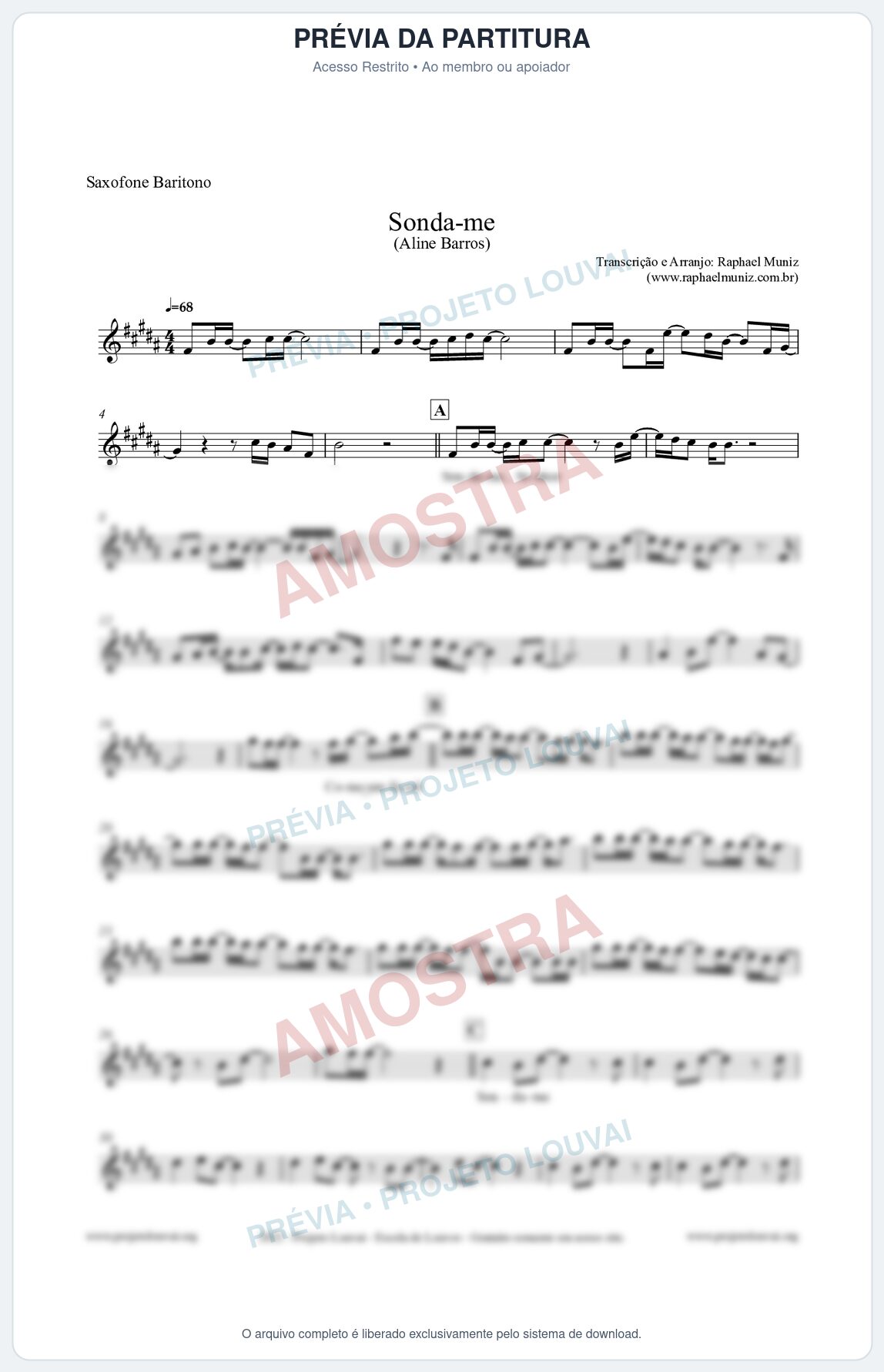 Prévia protegida da primeira página da partitura Partitura para Saxofone Barítono - Sonda-me - Aline Barros