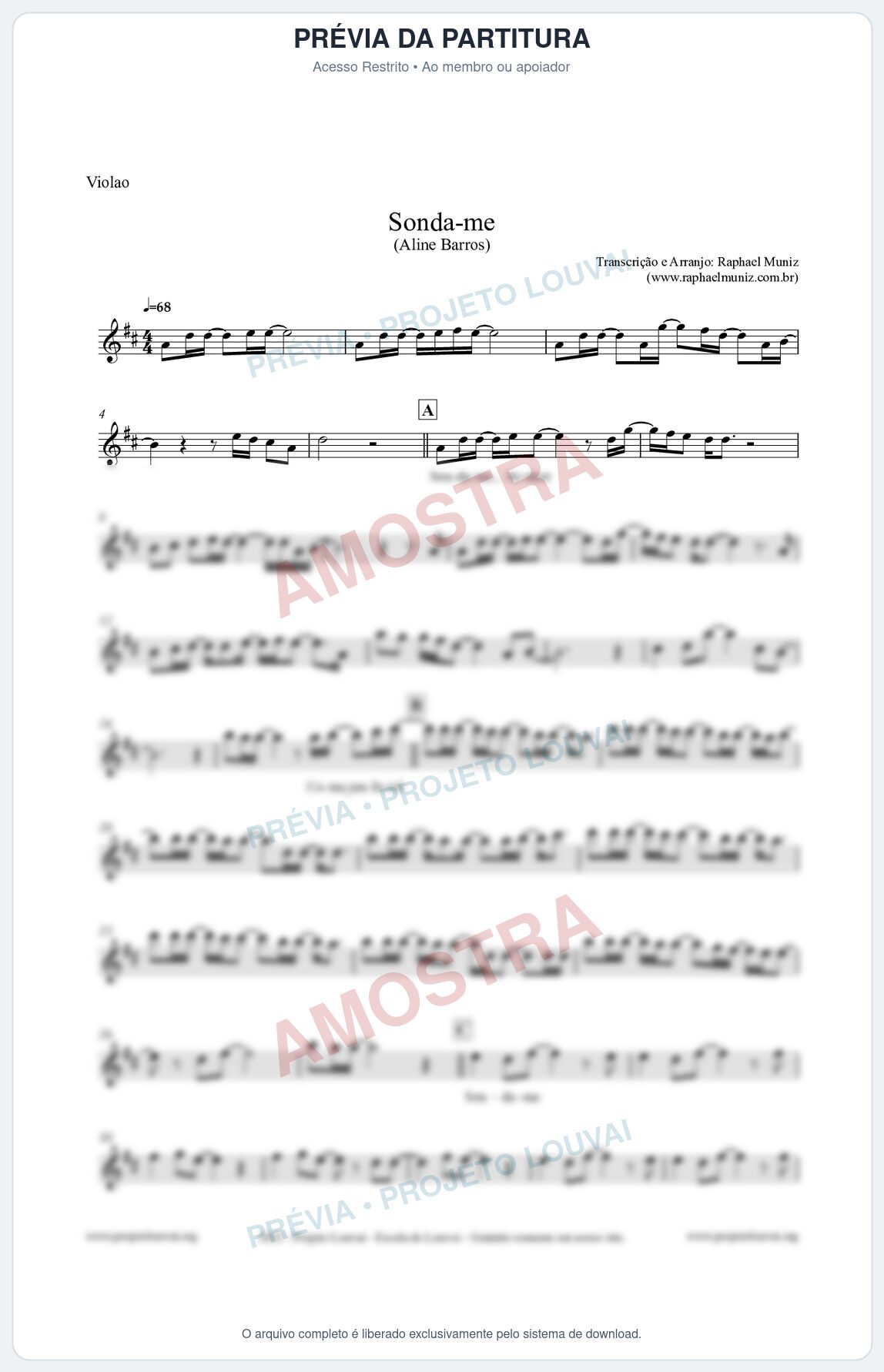 Prévia protegida da primeira página da partitura Partitura para Violão - Sonda-me - Aline Barros