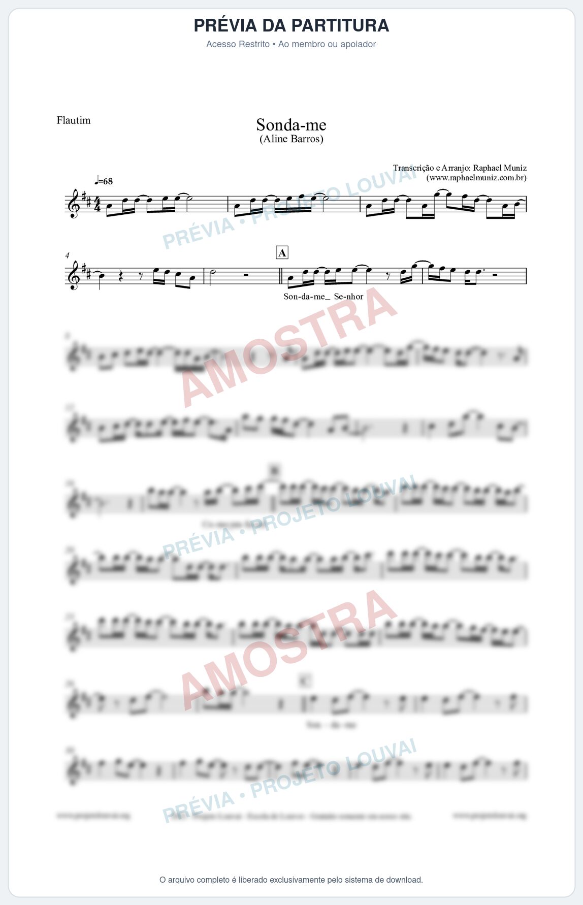 Prévia protegida da primeira página da partitura Partitura para Flautim - Sonda-me - Aline Barros