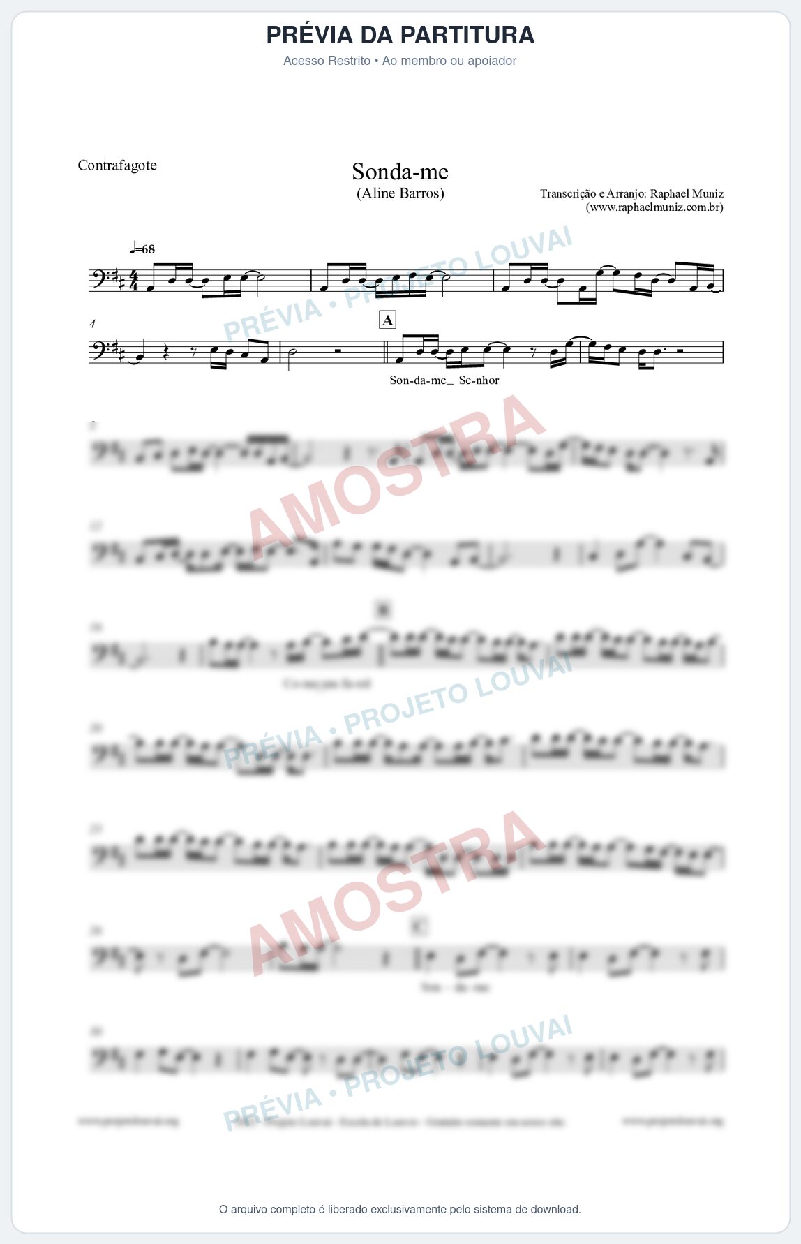 Prévia protegida da primeira página da partitura Partitura para Contrafagote - Sonda-me - Aline Barros