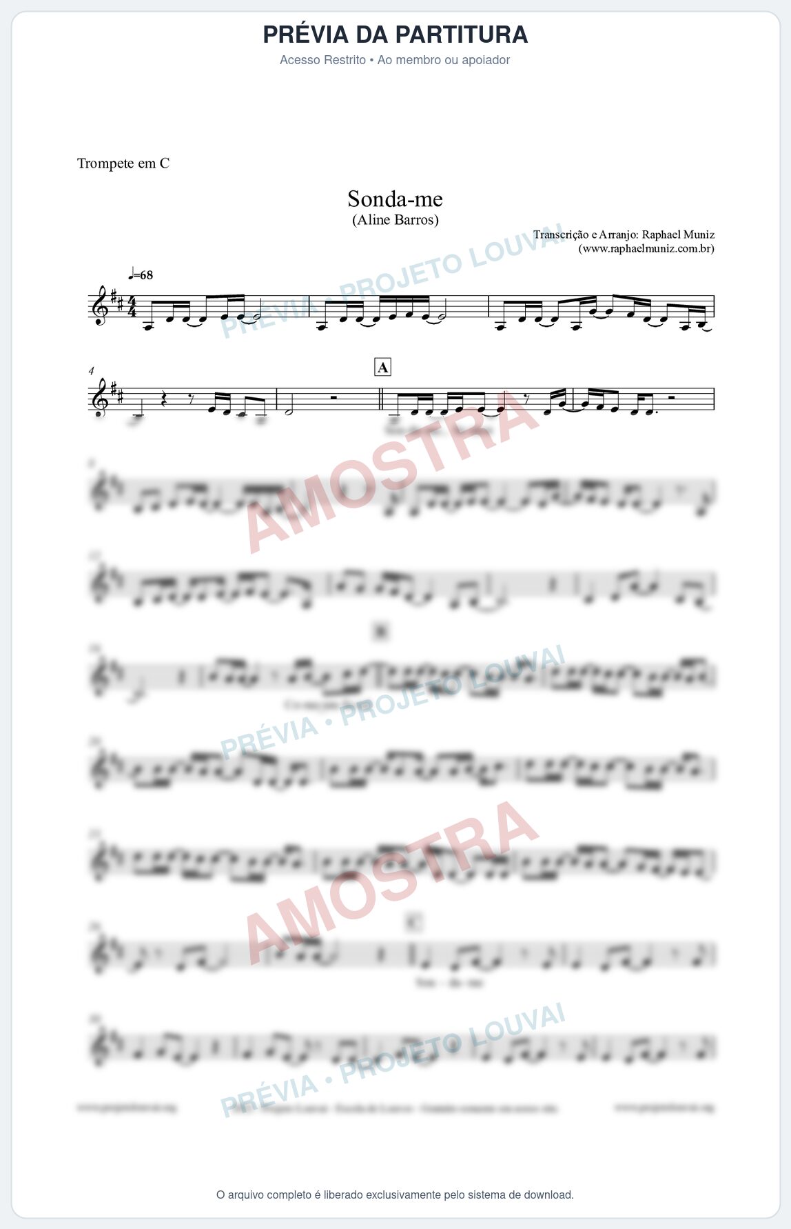 Prévia protegida da primeira página da partitura Partitura para Trompete em C - Sonda-me - Aline Barros