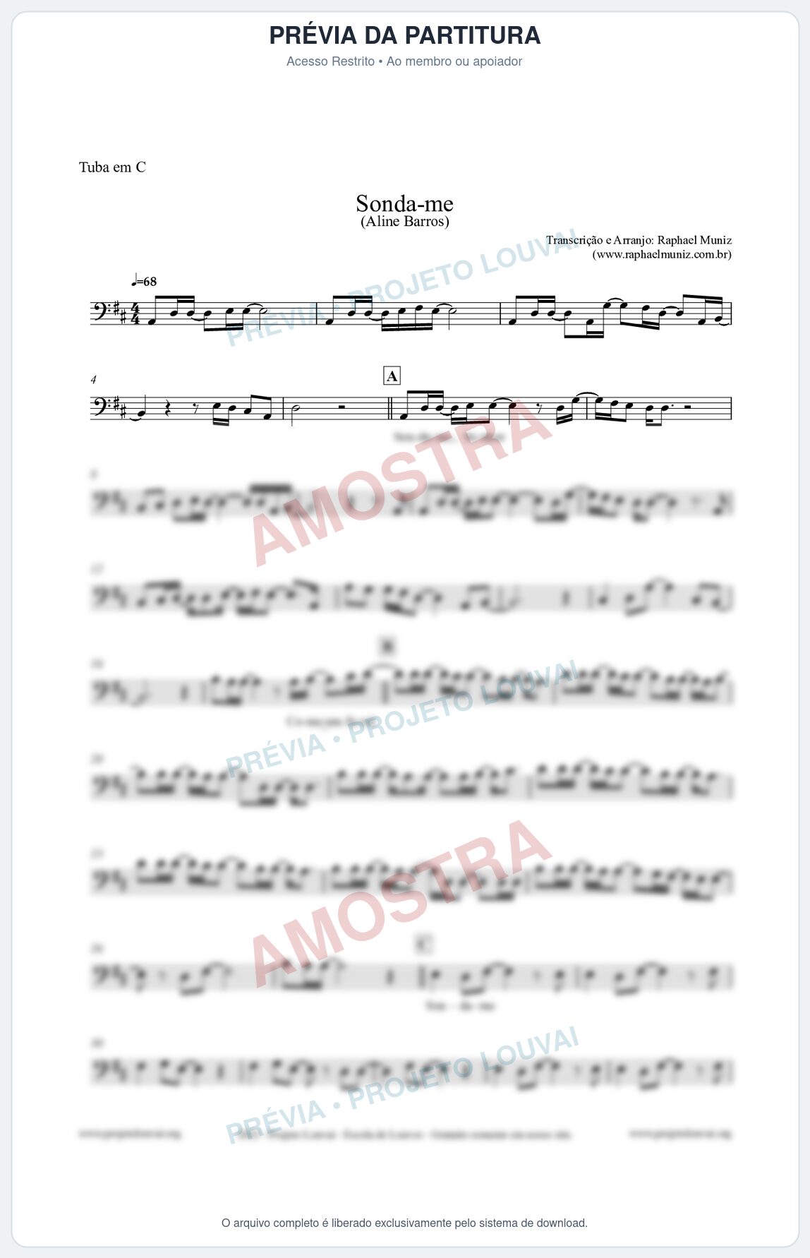 Prévia protegida da primeira página da partitura Partitura para Tuba em C - Sonda-me - Aline Barros