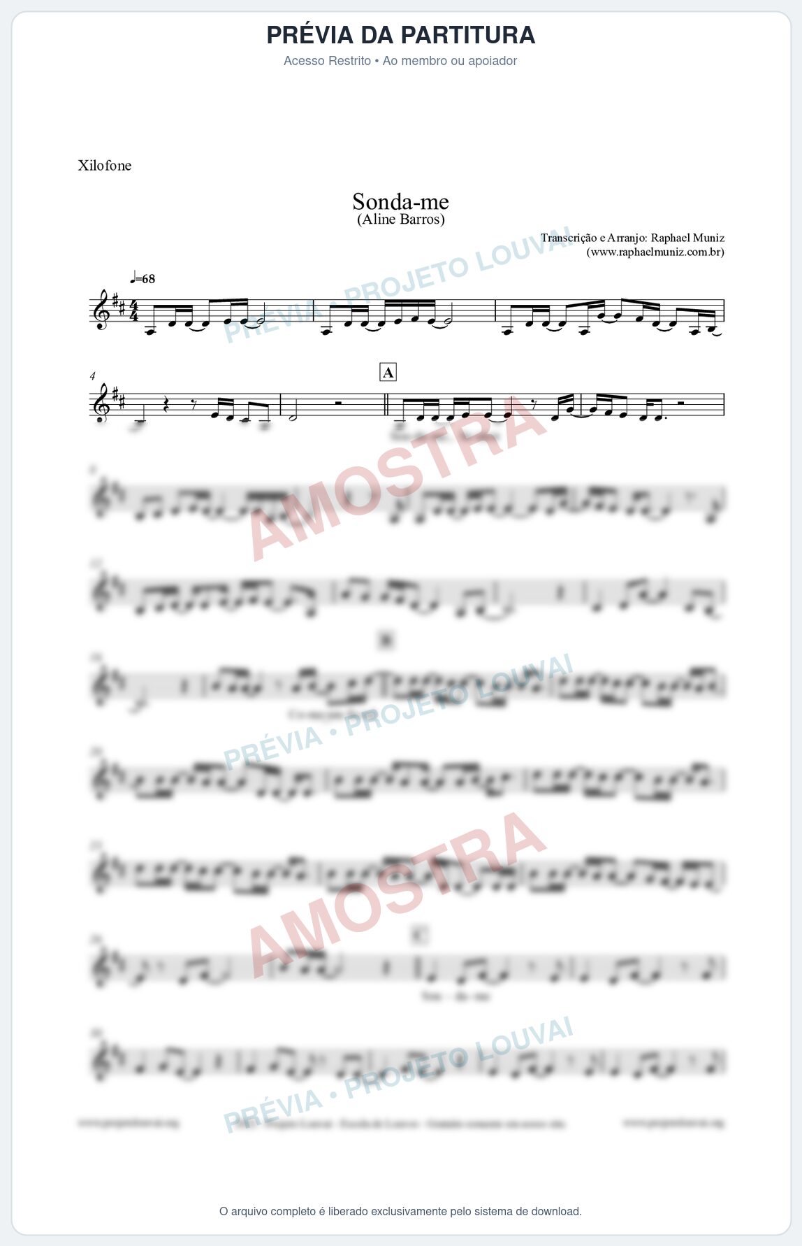 Prévia protegida da primeira página da partitura Partitura para Xilofone - Sonda-me - Aline Barros