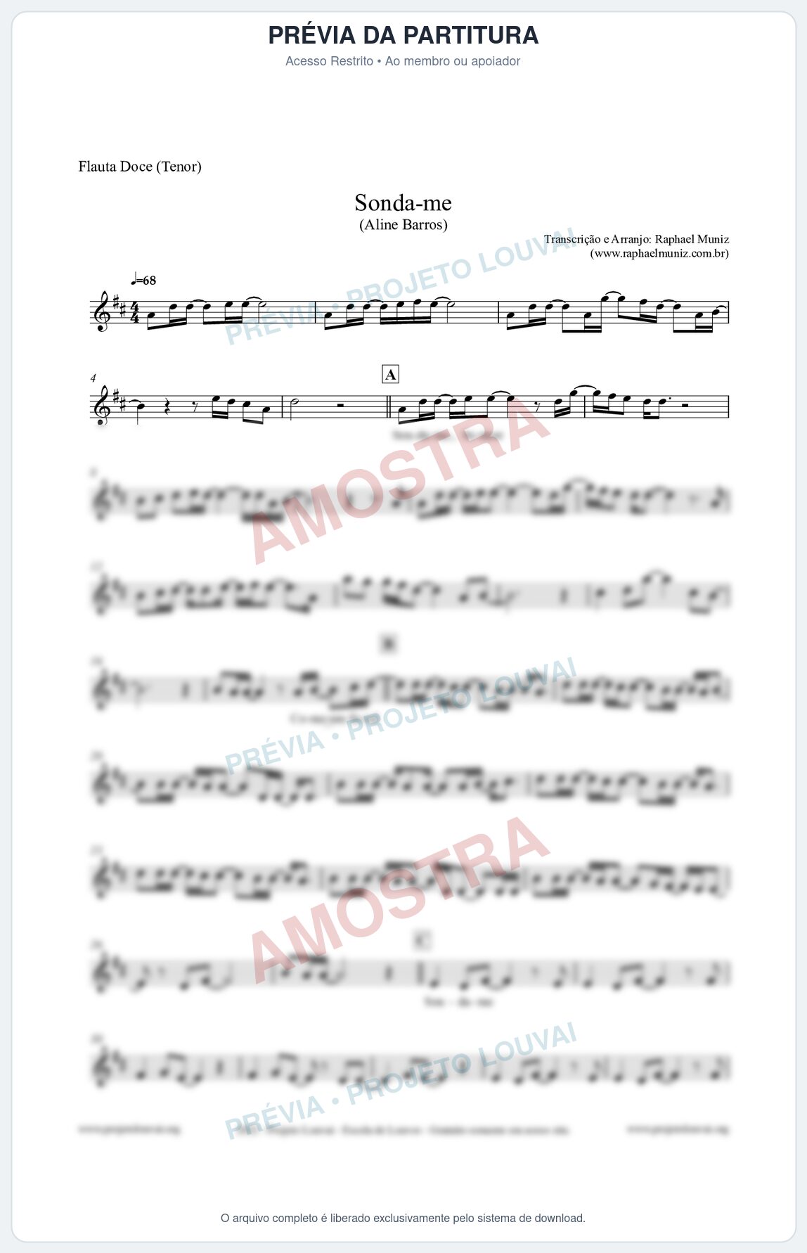 Prévia protegida da primeira página da partitura Partitura para Flauta Doce (Tenor) - Sonda-me - Aline Barros
