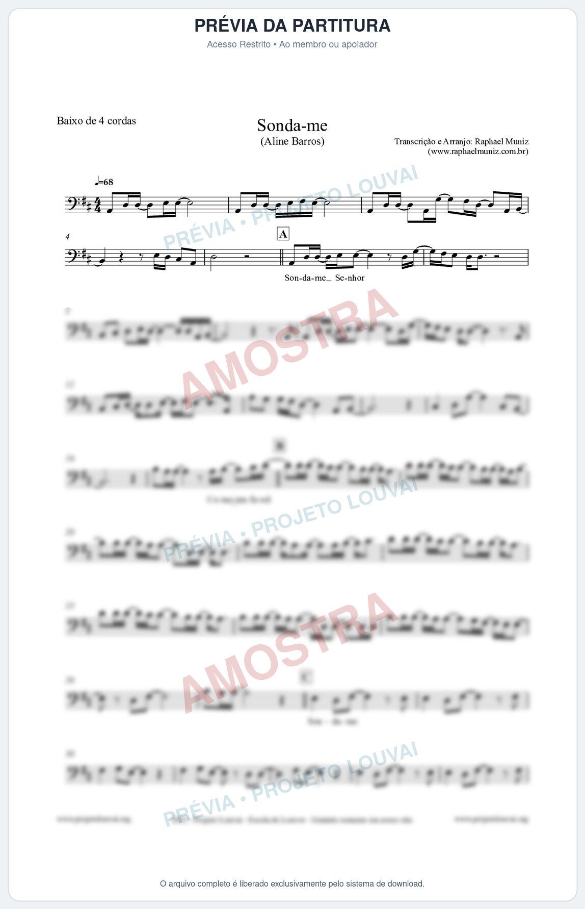 Prévia protegida da primeira página da partitura Partitura para Baixo de 4 cordas - Sonda-me - Aline Barros