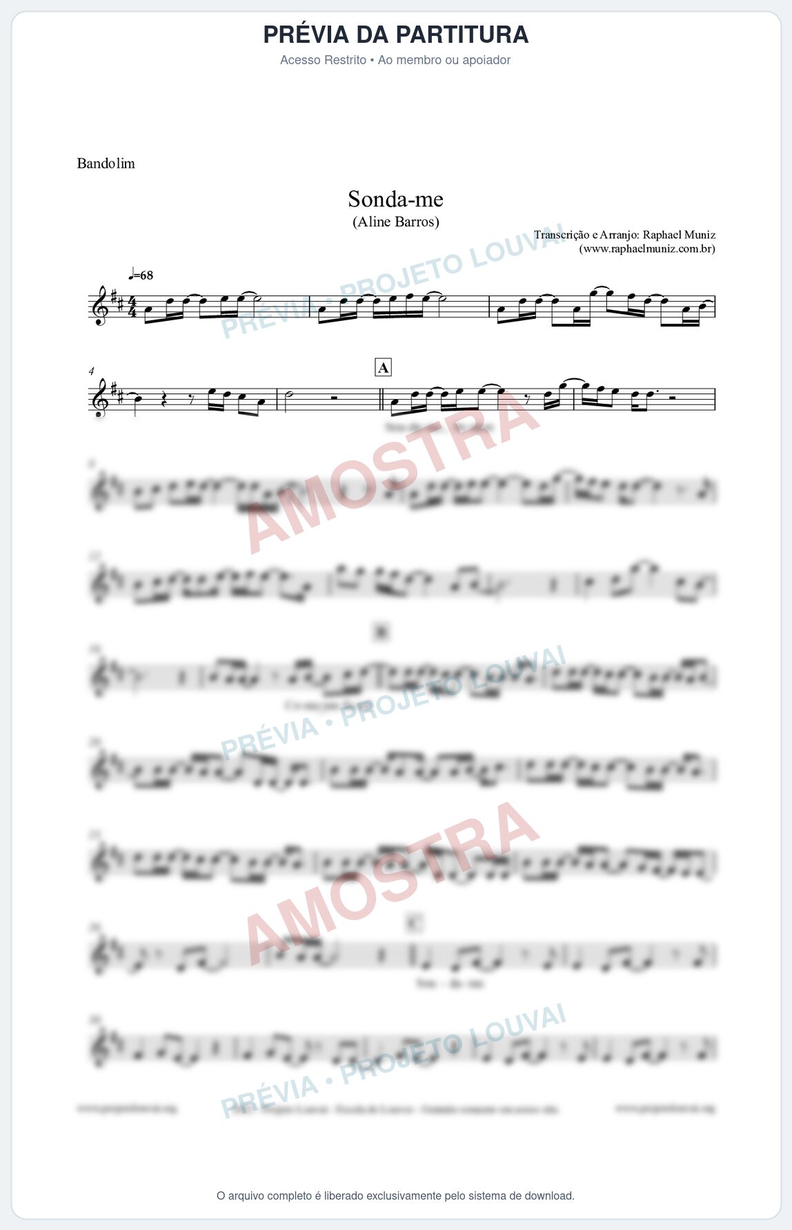 Prévia protegida da primeira página da partitura Partitura para Bandolim - Sonda-me - Aline Barros