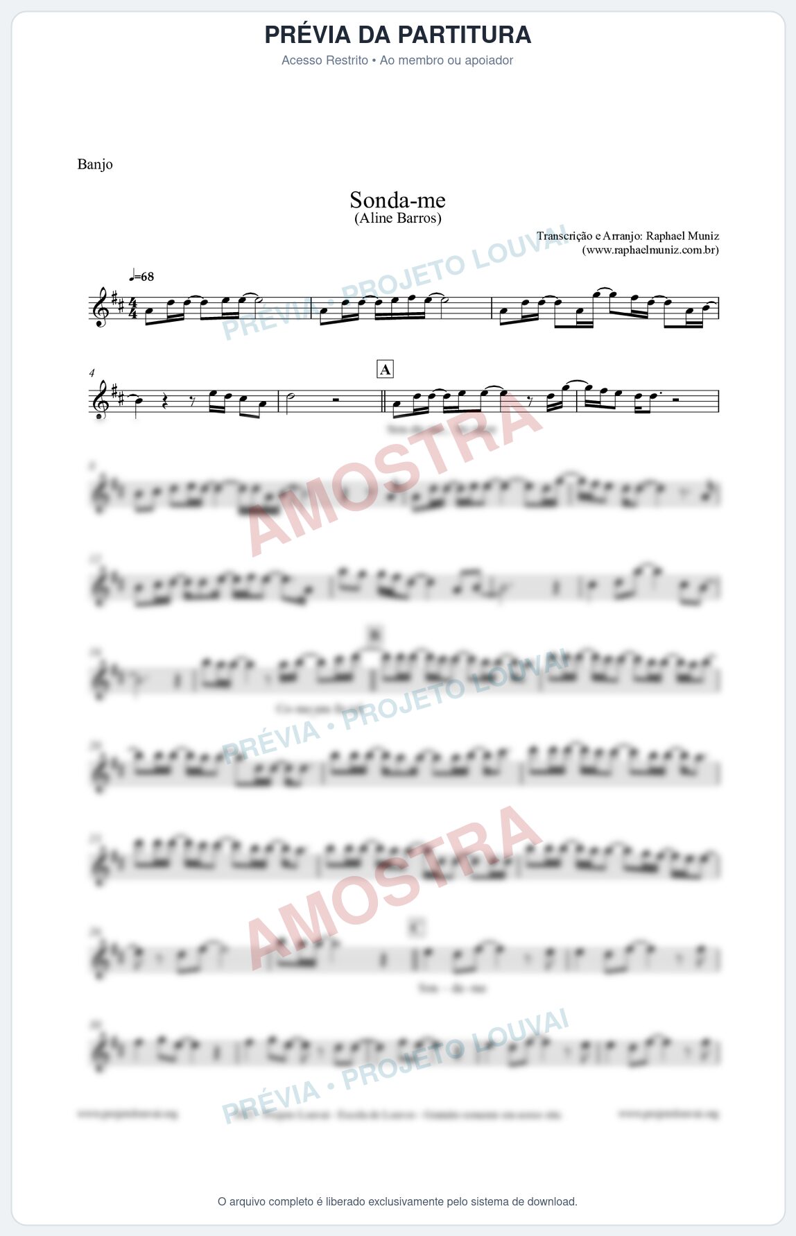 Prévia protegida da primeira página da partitura Partitura para Banjo - Sonda-me - Aline Barros